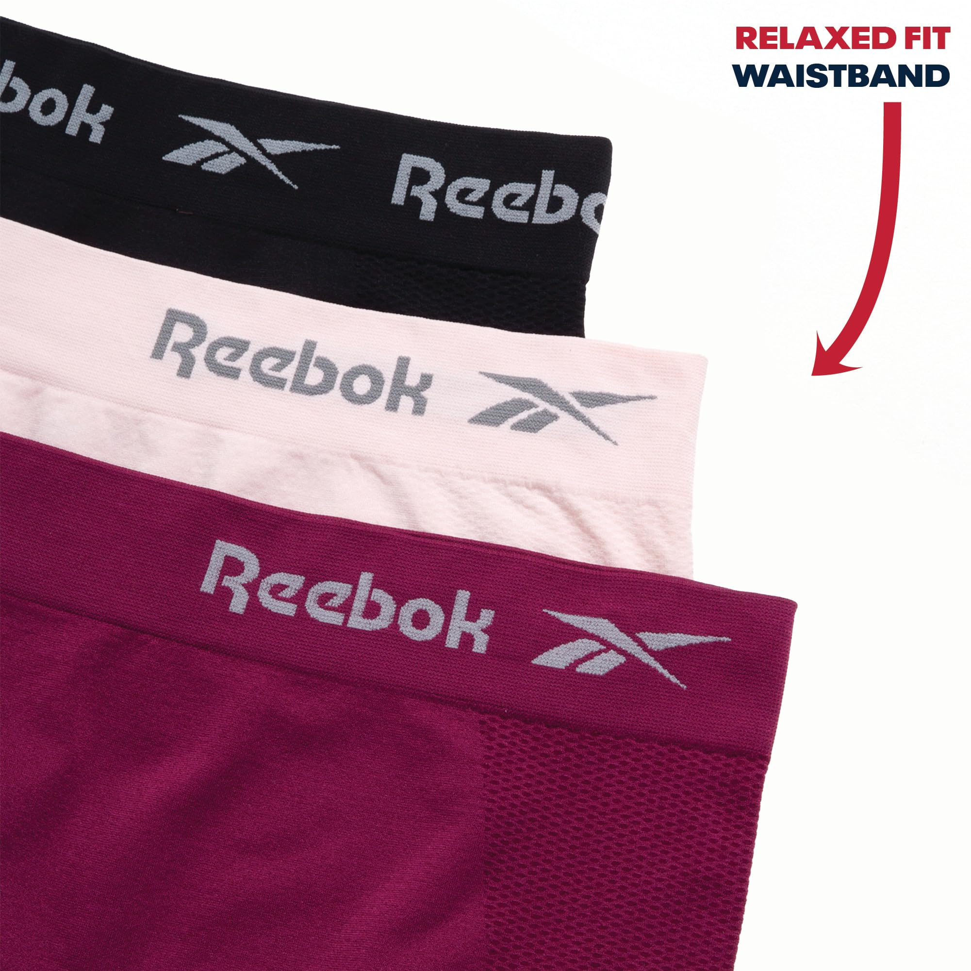 Reebok Damen-Shorts, Unterwäsche – 3er-Pack, nahtlos, lange Beine, Boyshorts für Frauen (S-3X, erhältlich in Übergröße)