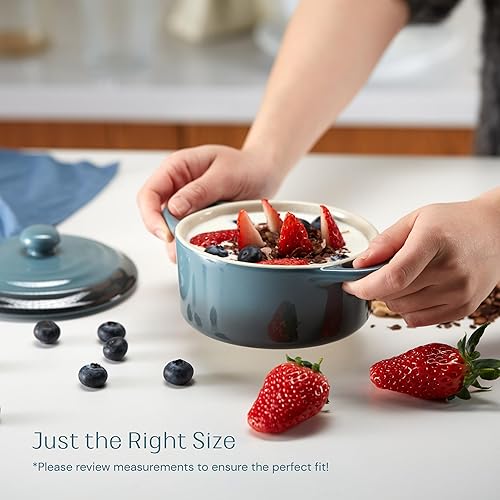 Miniatura 4 de Kook Juego de Mini Cocotte Cerámica, Cazuelas Pequeñas con Tapa y Asas, Ramekins de Horneado Individuales, Apto para Horno, Microondas y