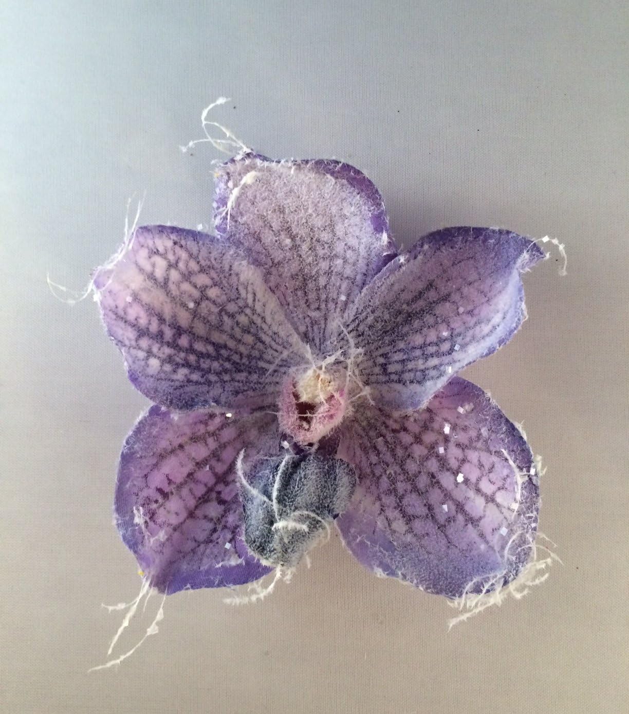 Glittered Fabric Phalaenopsis Orchid Artificial Flower Hair Clip/Pin Brooch (Light Purple)