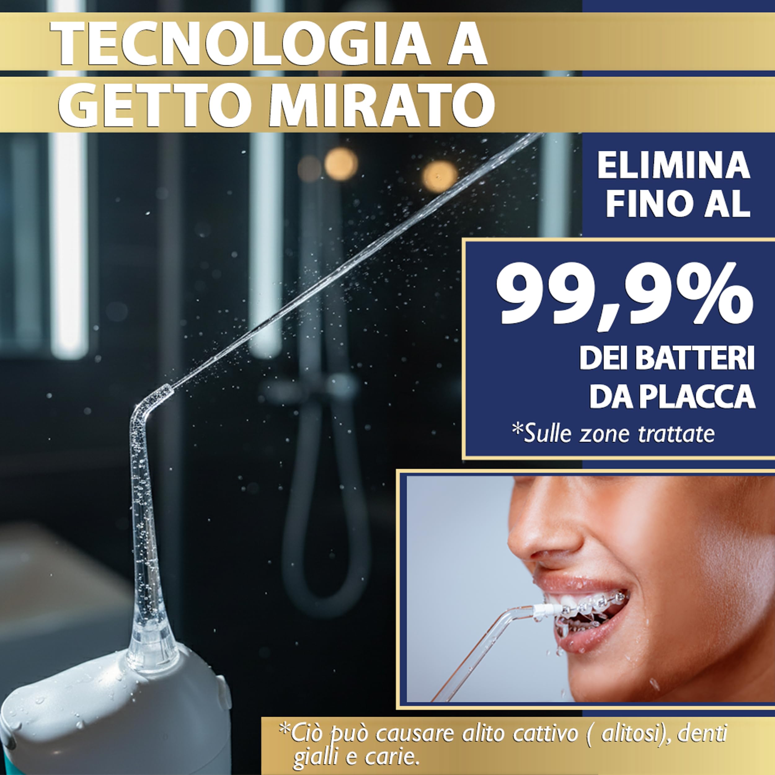Idropulsore Dentale Portatile DENTAL V-PRO da 300ml. Idropulsore denti,alta pressione con 5 ugelli +1 specchio per pulizia denti profonda. Water flosser Impermeabile. Irrigatore Orale pulizia profonda