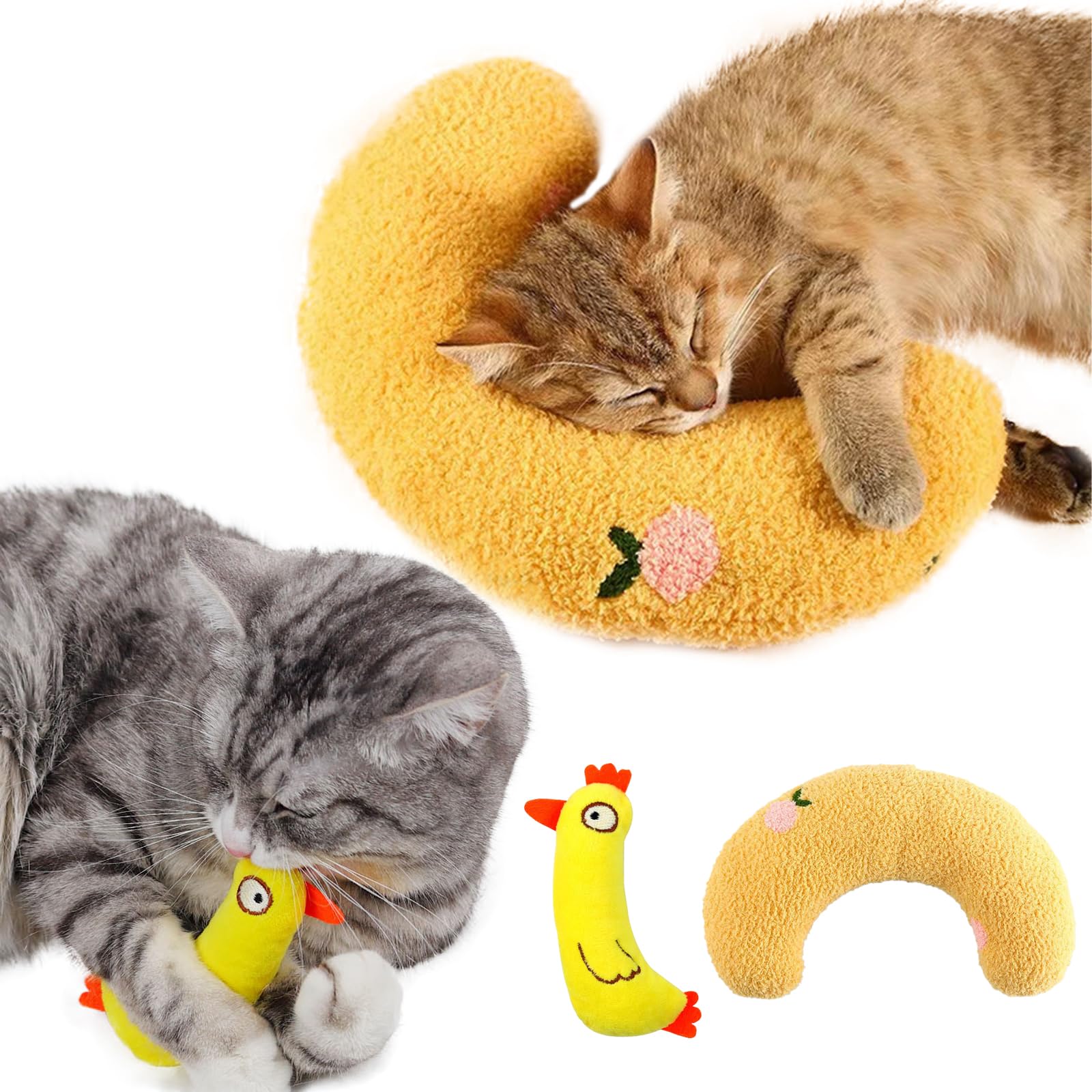 TYXHXTF 2 Piezas Juguetes para Gatos, Juguetes Interactivos para Gatitos, Almohada para Mascotas, Suministros para Mascotas, Almohada Felpa (Amarillo)