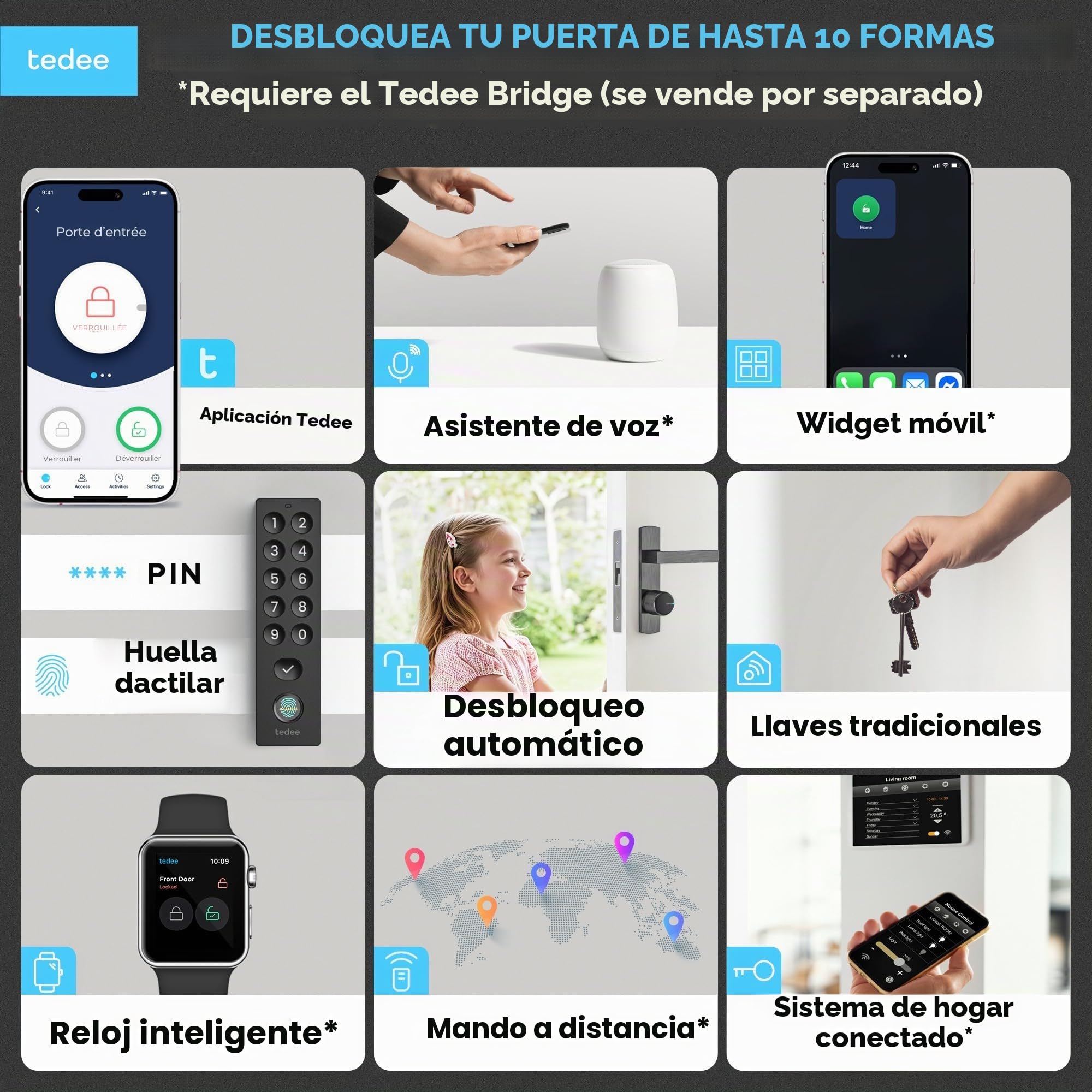 Tedee GO2 Cerradura Inteligente con Teclado Keypad PRO, Cilindro Modular EXXO Smart de Aluminio, Cerradura Electrónica para Puerta, Bluetooth Acceso Remoto, Compatible con Alexa y Google Matter
