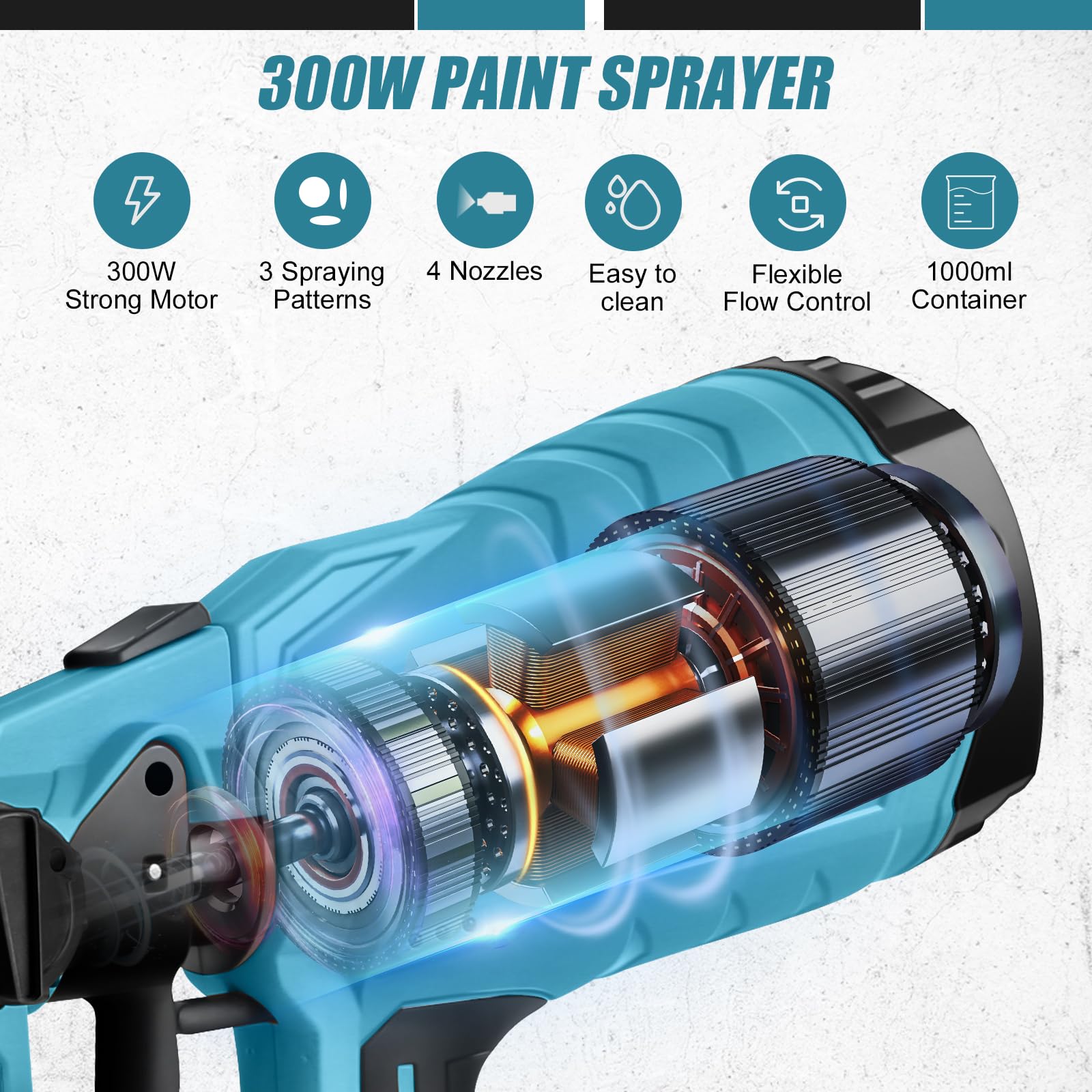 Bezprzewodowy opryskiwacz do akumulatora Makita 18 V LXT, pistolet natryskowy HVLP 300 W, silnik bezszczotkowy, 4 dysze, 3 wzory natryskowe do wnętrz i na zewnątrz, malowanie ścian ogrodzenia domu