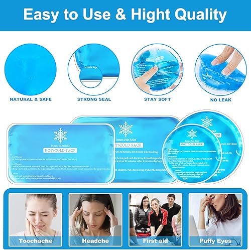 Miniatura 3 de Tutmyrea Paquetes de hielo reutilizables para lesiones, paquete de 8 unidades de gel suave, compresa fría y caliente, paquete de hielo para niños,