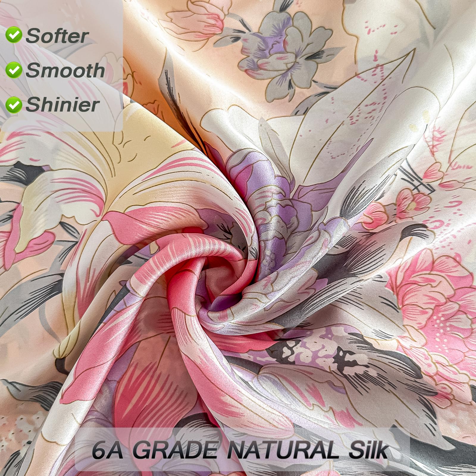 100% Pure Mulberry Silk Pillowcase Standard Size with Hidden Zipper Printed,Real Natural Floral Silk Pillow Cases for Hair and Skin,Soft and Cooling,Both Sides Slip Silk,1pc (20"x26",Pattern4) - Image 2