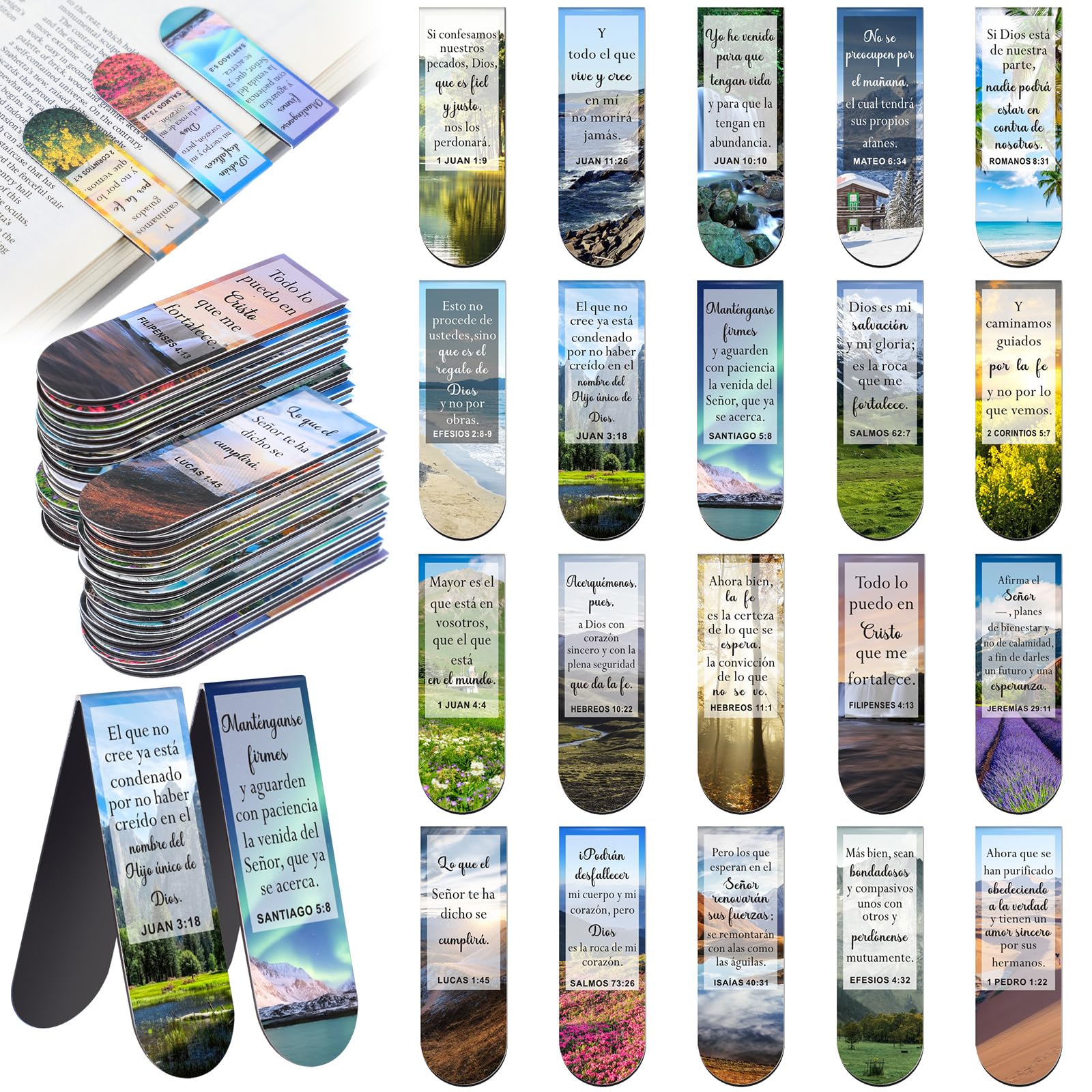 100 Pack Spanish Bible Verse Magnetic Bookmarks Separadores De Biblia En Español Spanish Christmas Christian Gifts Bulk for Student Teacher Classroom