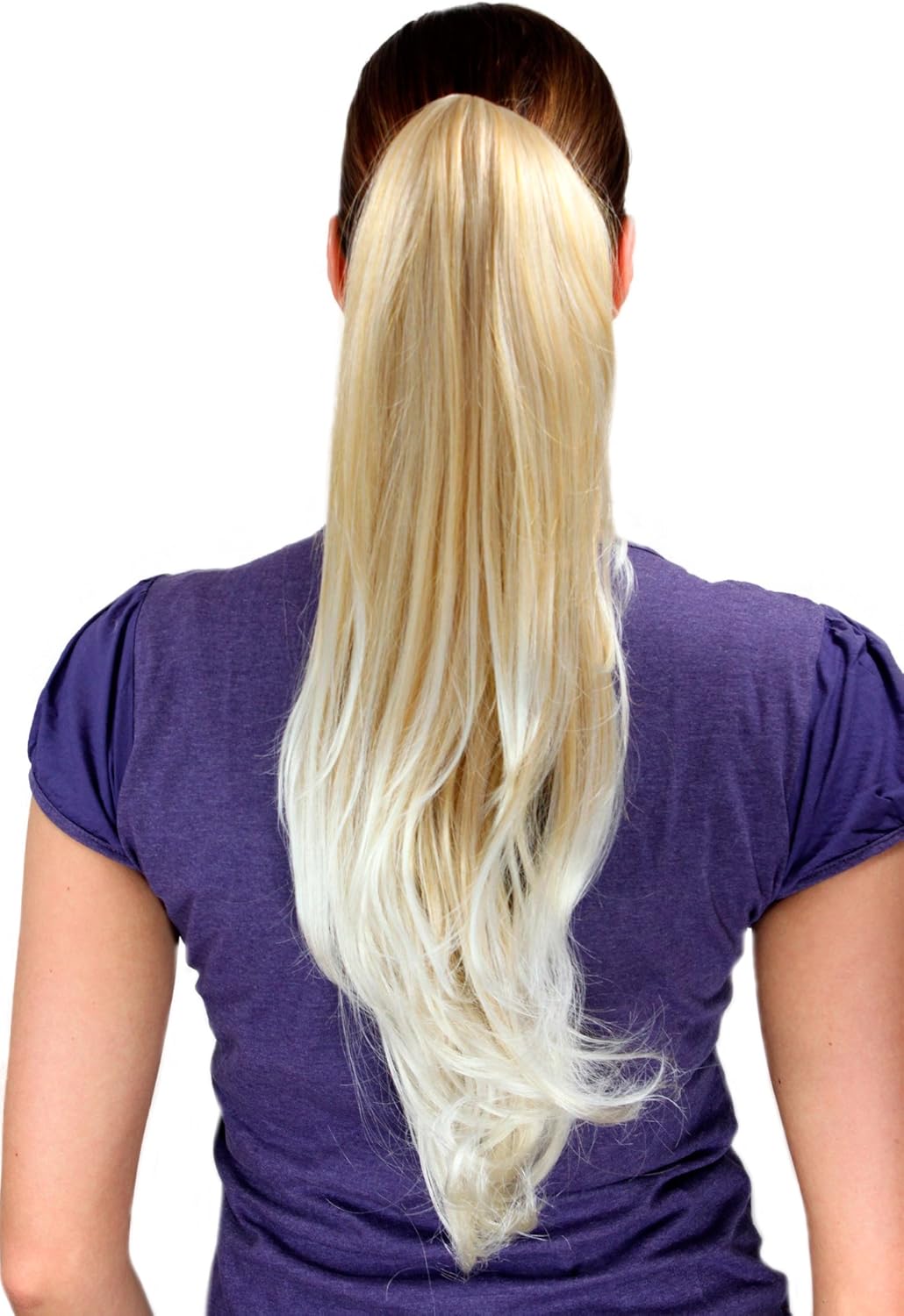 Ponytail/Extension BLOND MIX 24BT613 platinum ends straight long 50 cm Butterfly Clamp/Claw Grip