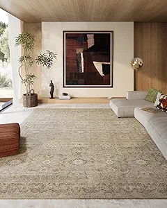 Washable Living Room Area Rugs: 8'x10' Large Rug Stain Resistant Distressed Vintage Boho Rug Non Slip Low Pile Faux Wool Soft Rug for Bedroom Bedside Kitchen Farmhouse Nursery Playroom Dining Room