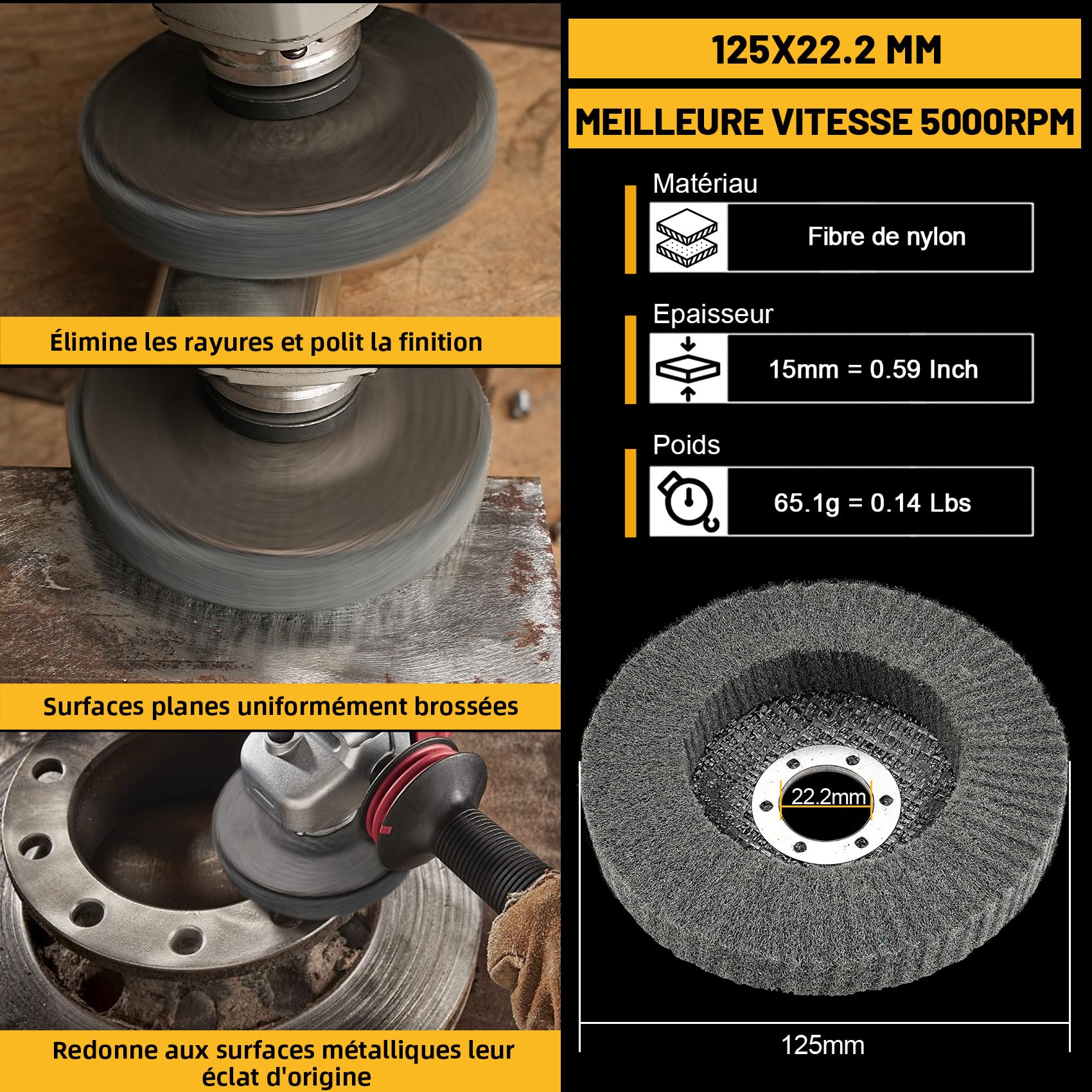 SI FANG 12.5 x 2.2 cm Disque de Ponçage à Lamelles en Fibre de Nylon, Lot de 6 Grit 600 Roue de Polissage pour Meuleuse d'angle, Pour le nettoyage, Pour le nettoyage et le polissage