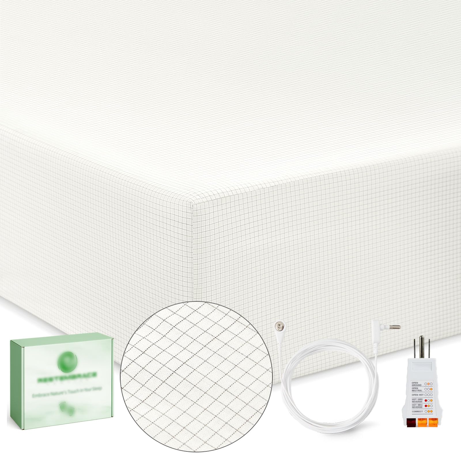Photo 1 of Grounding Sheets King 2% Silver Fiber 98% Cotton Test Pen, Fitted Grounded Sheet Earth Connected Bedding White Color King Size