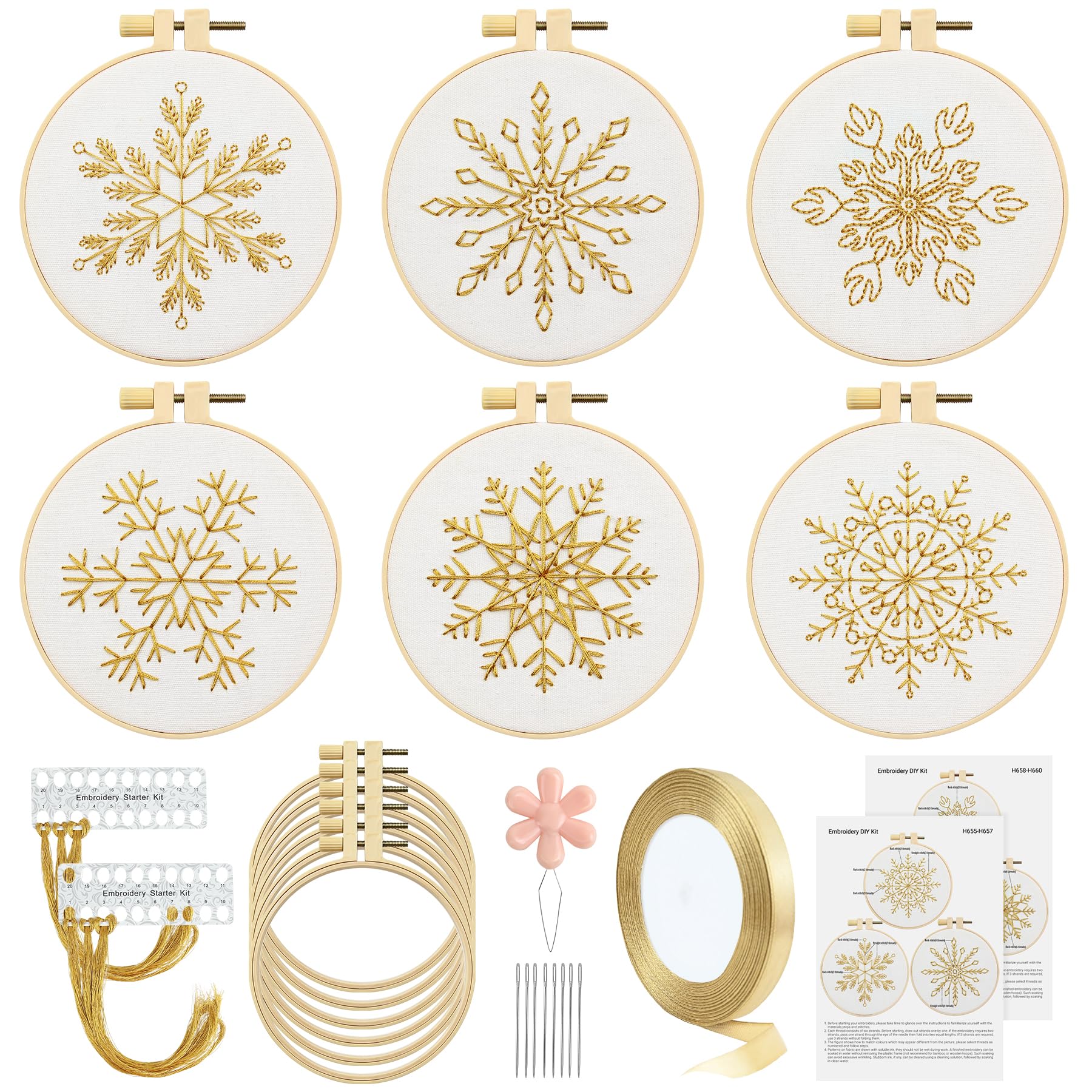 6 Sets Christmas Embroidery kit for Beginner Adults Christmas Ornament Kit
