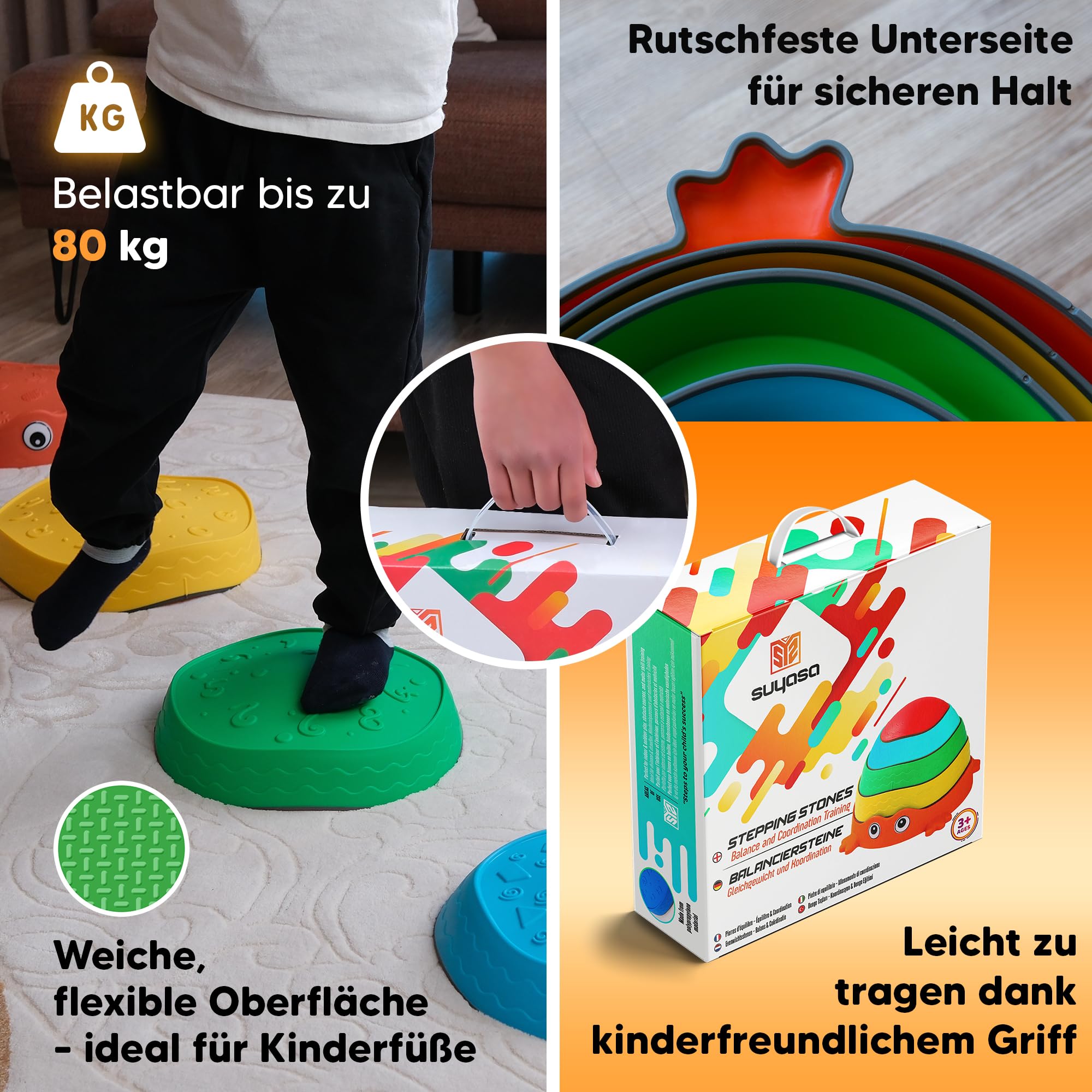 Balanciersteine Spielzeug für Kinder - Rutschfest & stabil - Montessori Stapelsteine fördert Gleichgewicht, Motorik & Kreativität - Geschenkidee & Lernspielzeug - Indoor & Outdoor geeignet
