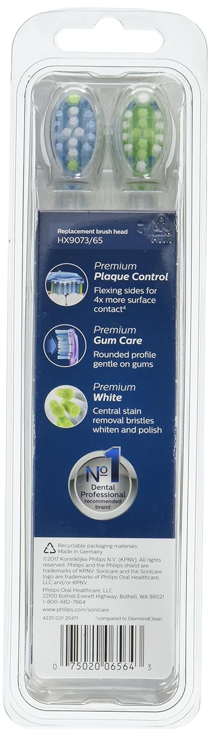 Crazy Deals Philips Sonicare Genuine Replacement Toothbrush Heads Variety Pack, C3 Premium Plaque Control, G3 Premium Gum Care & W3 Premium White, 3 Brush Heads, White, HX9073/65