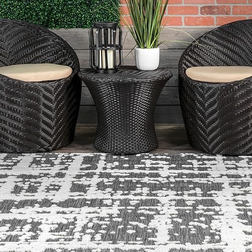 Miniatura 9 de nuLOOM Adley - Alfombra texturizada Abstract Lines para interiores y exteriores, 6 pies 7 pulgadas x 9 pies, color gris