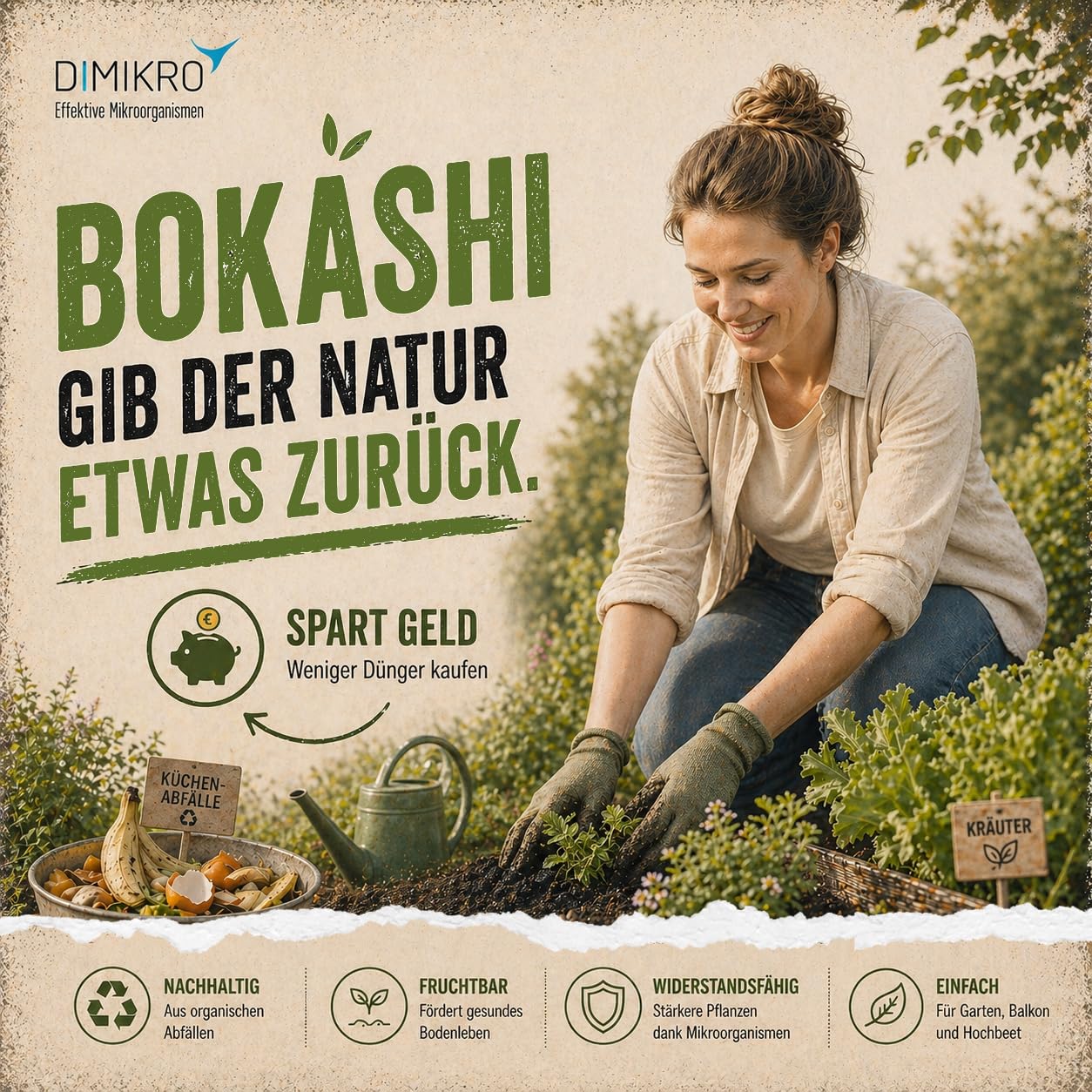 Bokashi Eimer Starterset - Japanisches Design (grau) + Bokashi Ferment + EM aktiv + Bokashi Broschüre