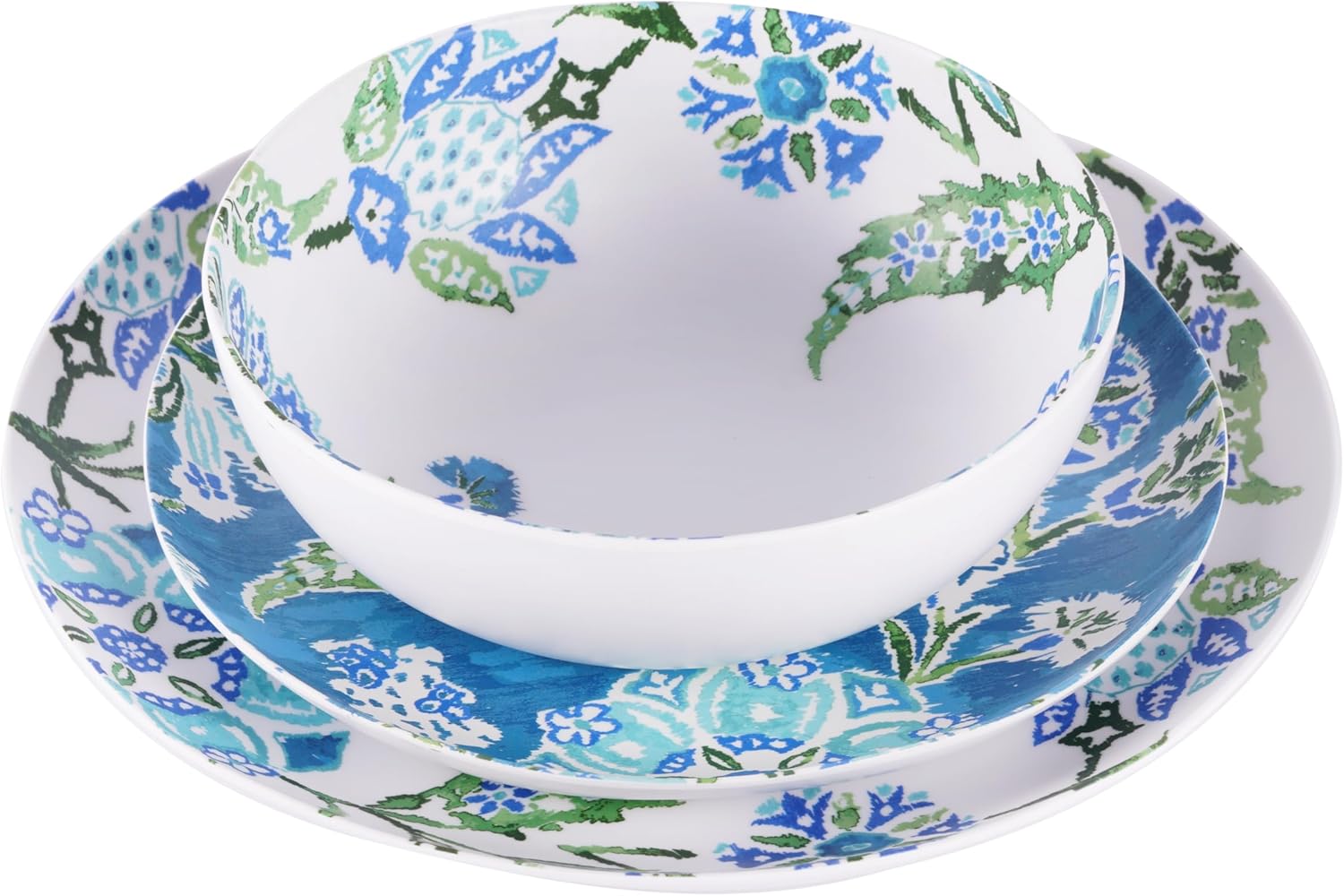 Hana Ikat 7'' Cereal Bowl Durable Melamine Indoor/Outdoor, Shatter-Resistant, and Dishwasher Safe Dinnerware for Cereal, Pasta, or Salad - Blue - Set of 6