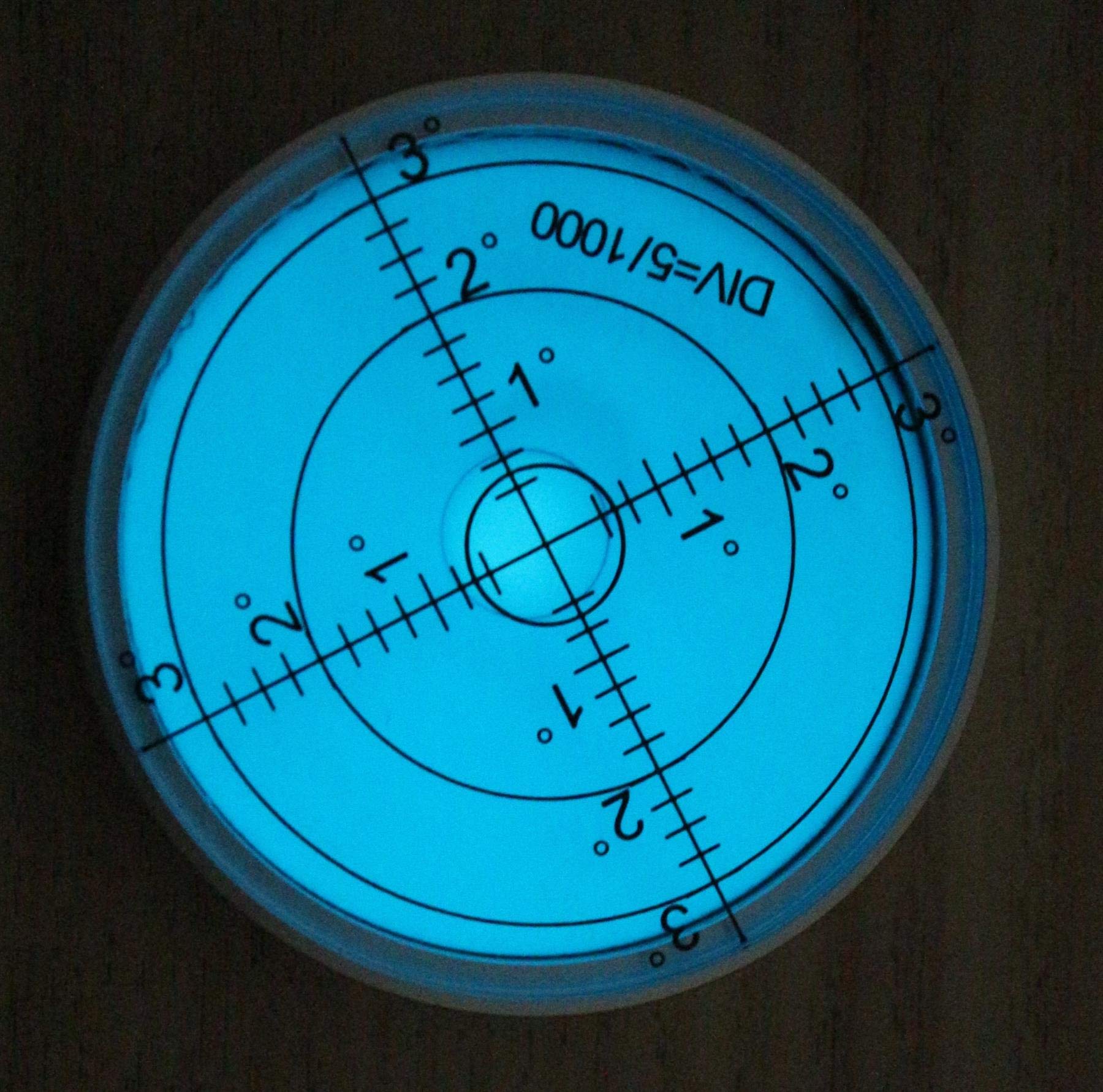 Luminous Metal Large Spirit Bubble Level 60mm Diameter, 2 23/64, Degrees, Circular, Surface Level - Metal Housing, Bulls Eye Bullseye Blue/Silver