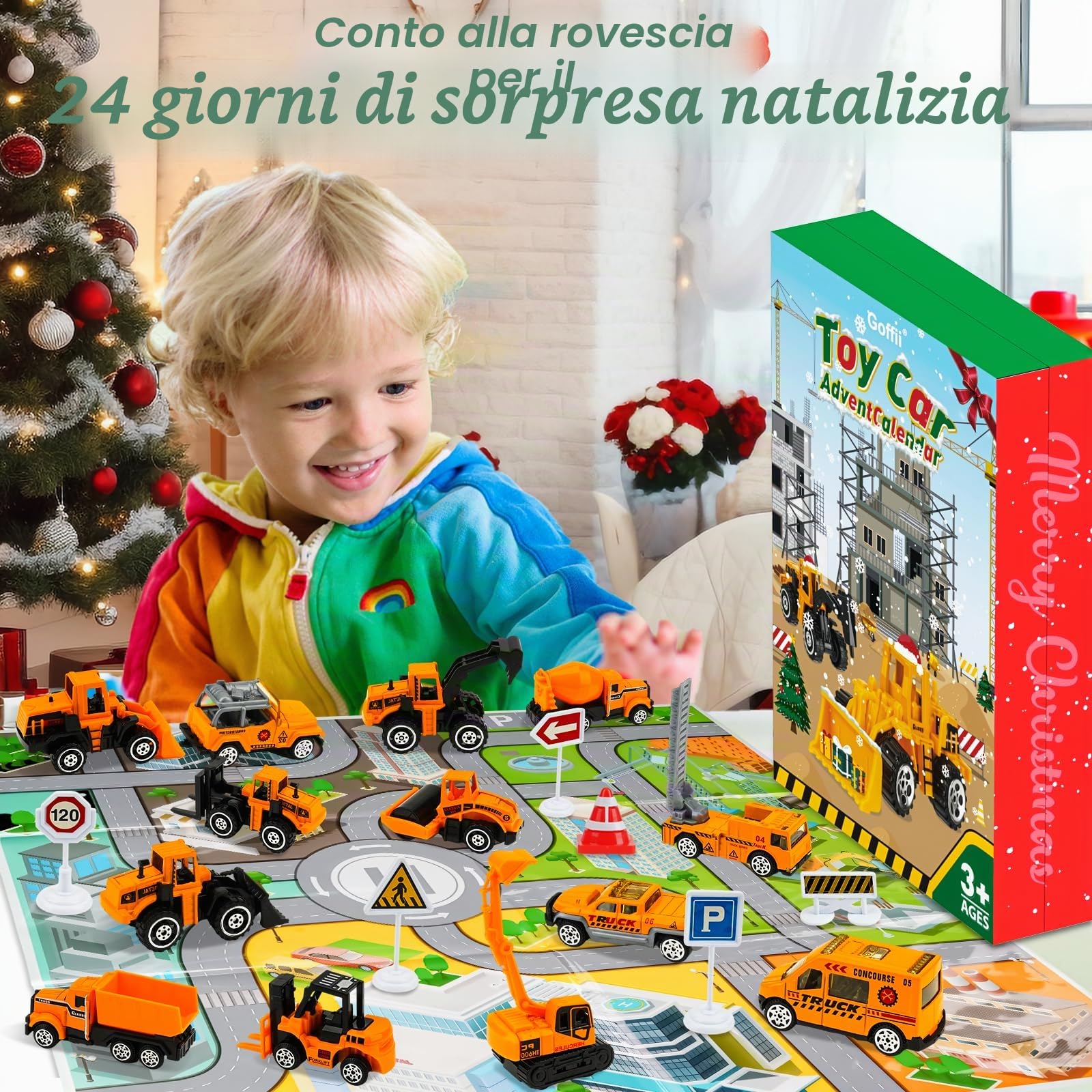 Goffii Calendario Avvento Macchinine 2023, Regalo Bambino 2 3 4 5 6 Anni Macchinine per Bambini 3-6 Anni Giocattoli Bambino 3-6 Anni Calendario Dell'avvento 2023 Cars Macchinine Regalo Bambina 3-6