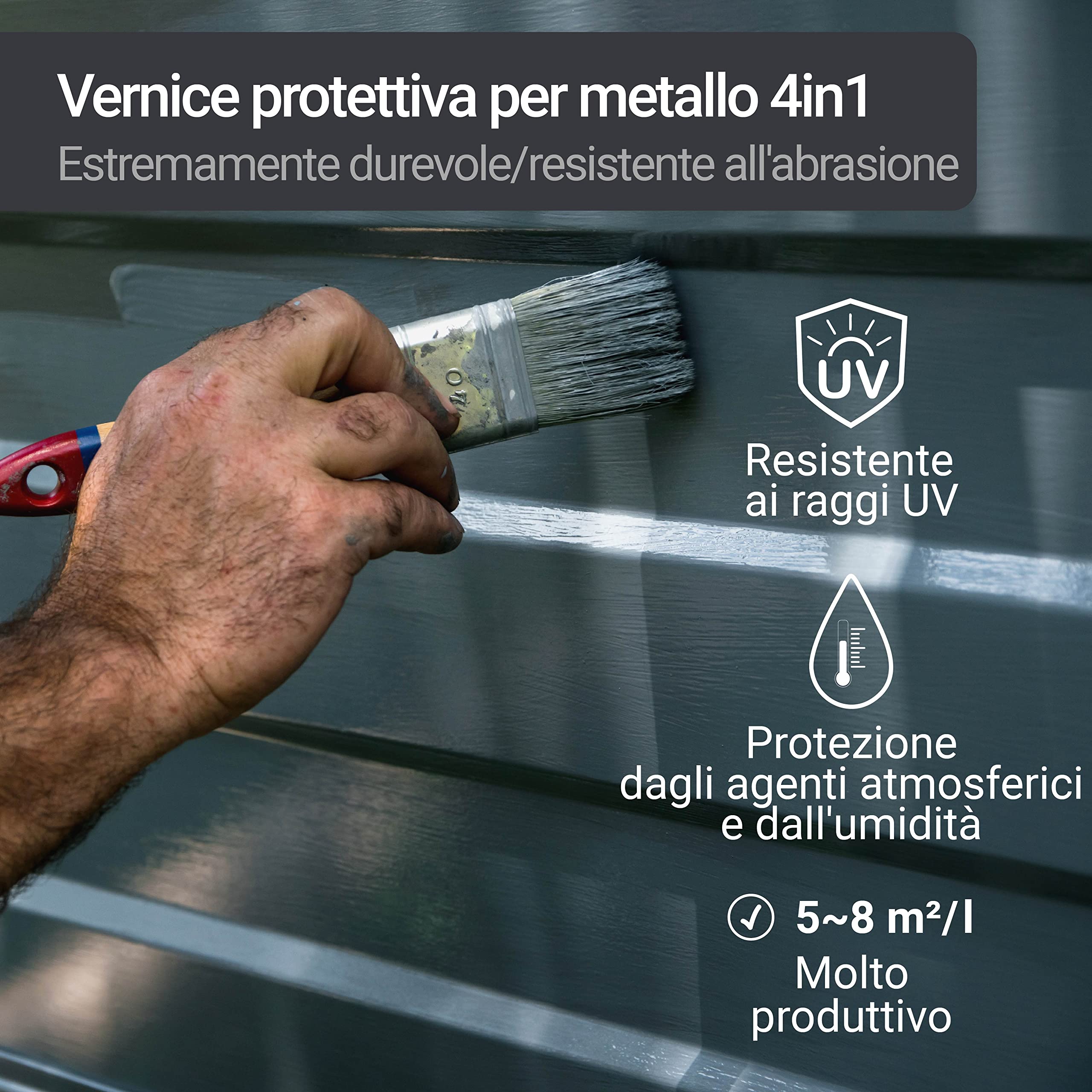 WO-WE Vernice Metallo 3 in 1 Smalto Antiruggine a solvente Ferro W908 Grigio antracite - 5L