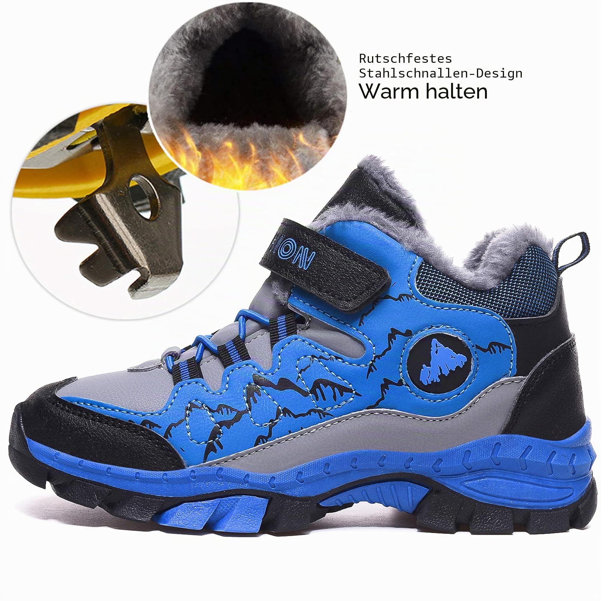 Kinder Winterschuhe Warm Gefütterte Winterboots Outdoor Baumwollschuh | Mid Winterboots Jungen Mädchen Herbstschuhe Wasserabweisend Schneestiefel Rutschfest mit Klettverschluss