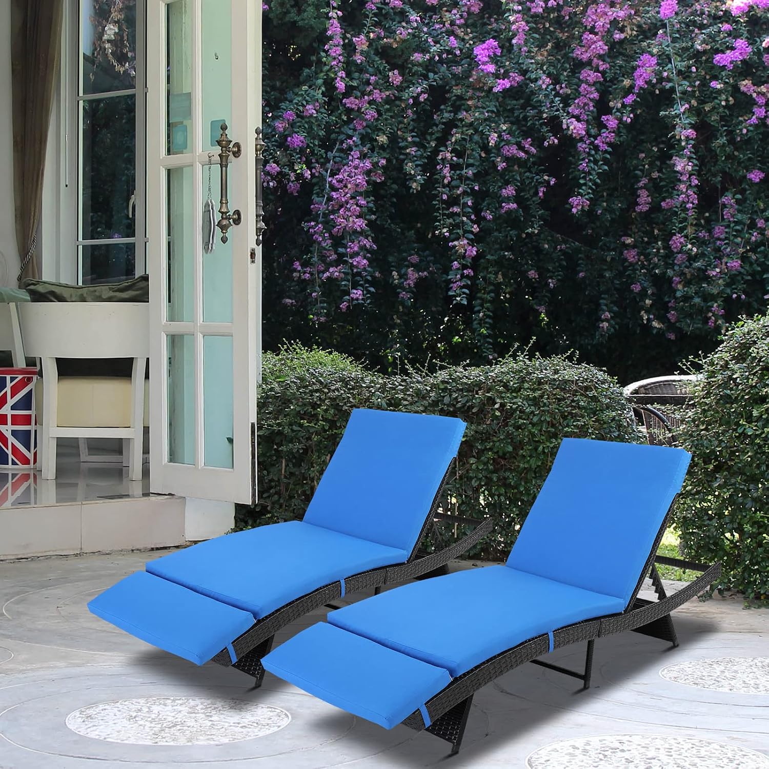 Outvita Paito Chaise Lounge Chairs, PE Rattan Wicker Patio Pool Lounge Chair with 6 Adjustable Positions and Soft Cushion for Poolside Backyard Deck Porch Garden Beach (Blue)