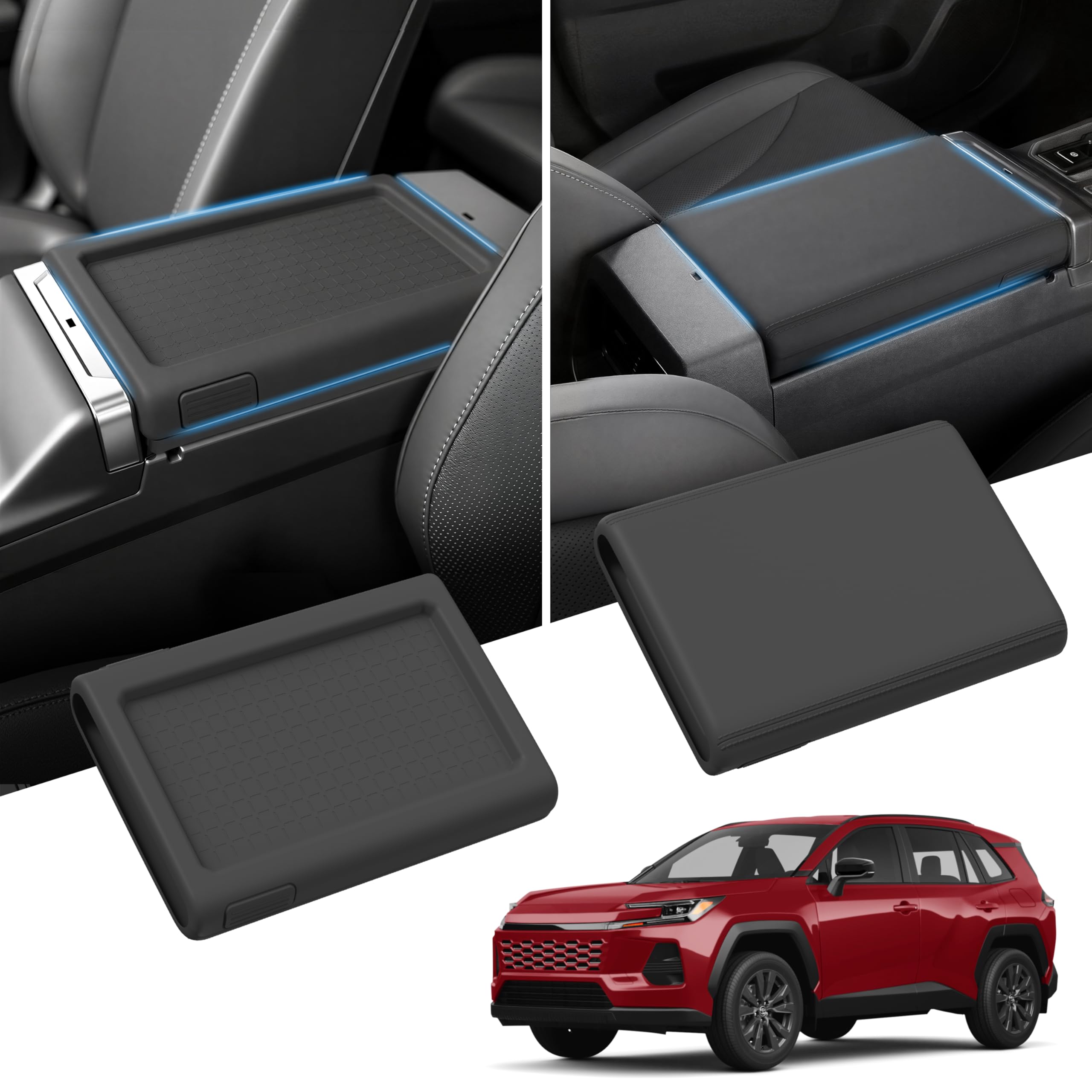 Center Console Cover for 2026 Toyota RAV4, Arm Rest Cover for Car, Silicone Armrest Cushion for 26 RAV-4, Middle Console Cover, Durable &amp; Scrach-Free, Car Stuff for 6th RAV 4, New Driver Gifts