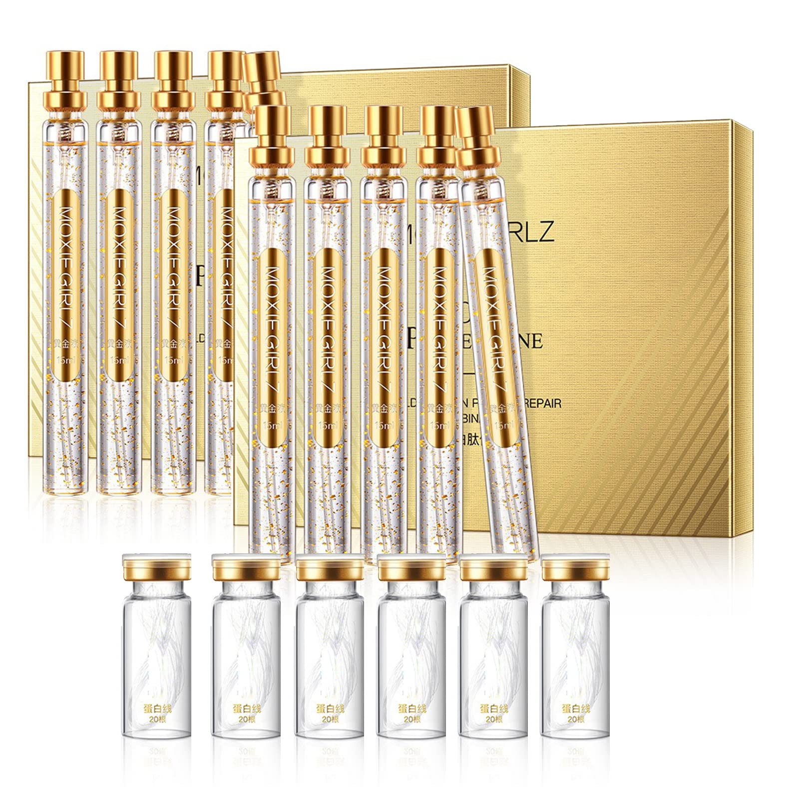 Instalift Protein Thread Lifting Set, Soluble Protein Thread and Nano Gold Essence Combination, Absorbable Collagen Threads, Smoothes Fine Lines, Enhance Elasticity (2 Sets + 6bottle Protein Thread)