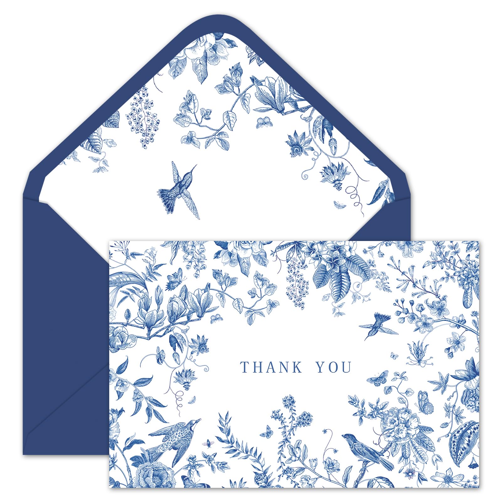 Whaline 24 Pack Flower Bird Thank You Card Blue and White Floral Greeting Cards with Envelopes Stickers Blank Note Cards for Wedding Birthday Baby