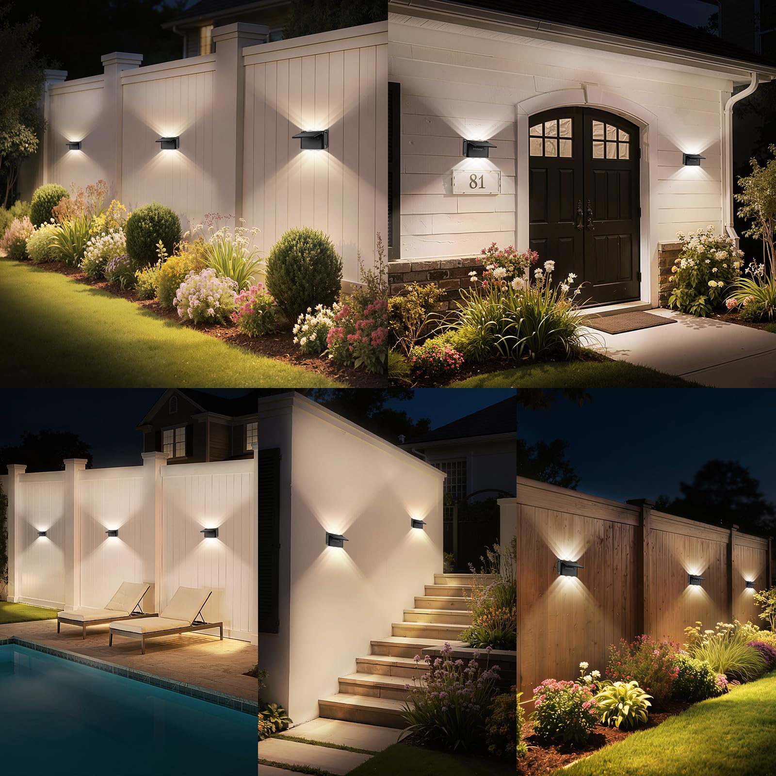 INTELAMP Solar Wandleuchten für Außen Garten Up und Down 3 Farben, 4-Stück | IP65 Wasserdicht Solarleuchten mit Fernbedienun, für Deck Porch Zaun Hof Garten hausnummer