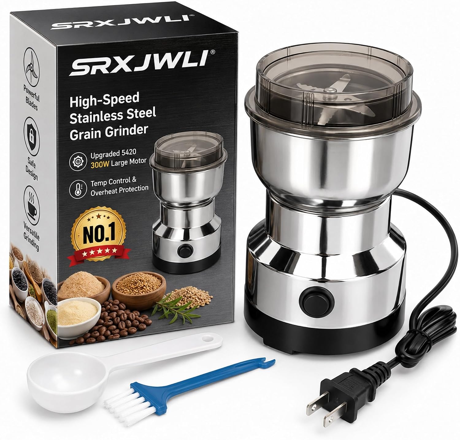 High-Speed Stainless Steel Grain Grinder Spice for Kitchen Electric Mill Molino Eléctrico Para Moler Maiz Food Seed Flour Wheat Small Coffee Mills Spices De Making Home Sesame Berry Stone