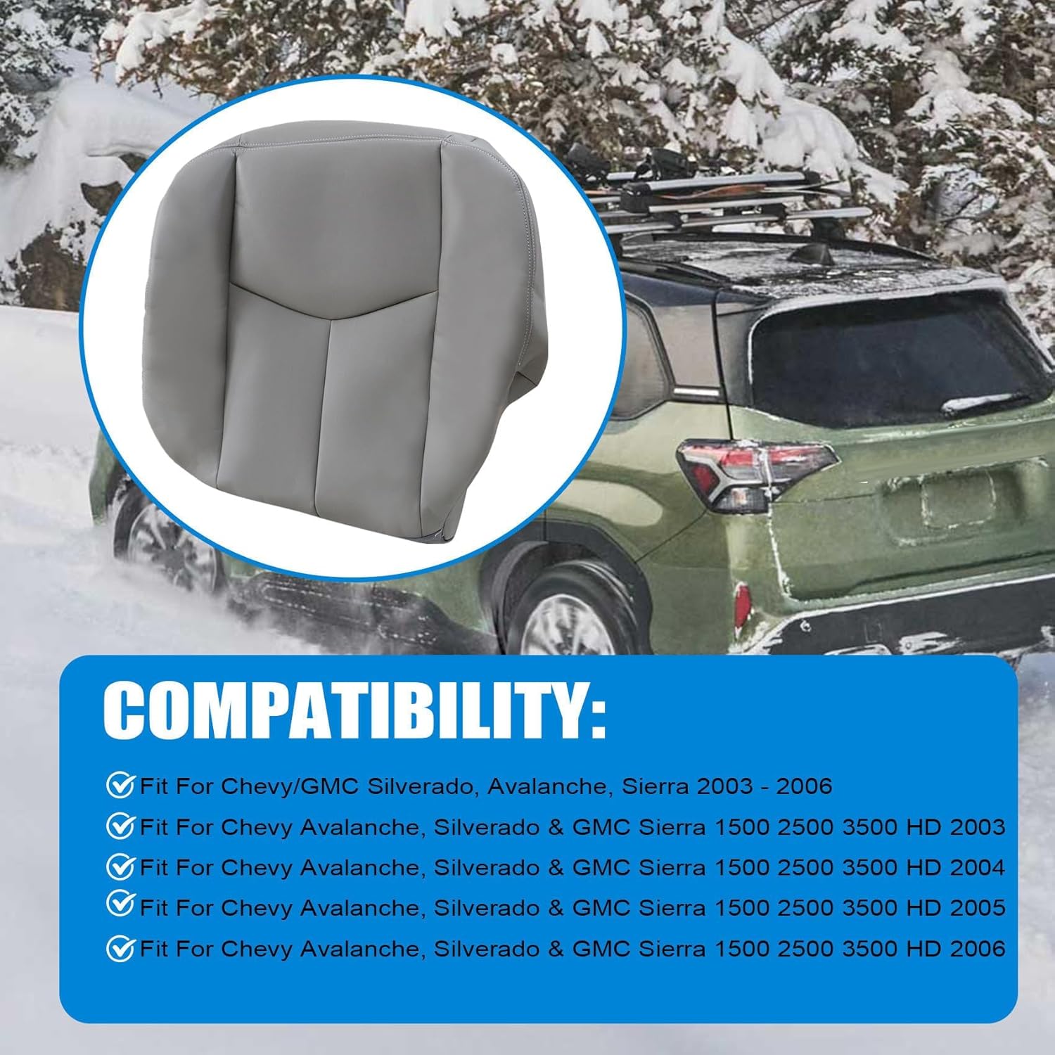 Priprilod #922 Gray Leather Driver & Passenger Bottom & Top Lean Back Seat Cover & Armrests Cover Compatible with Chevy Silverado Sierra Tahoe Suburban Avalanche Yukon Yukon XL 2003 2004 2005 2006