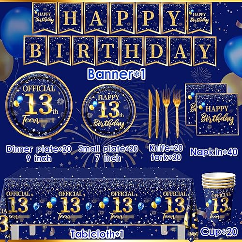 Miniatura 52 de Decoración de cumpleaños número 50 para hombre, juego de vajilla de cumpleaños azul marino y dorado (reserva para 20), incluye platos de feliz