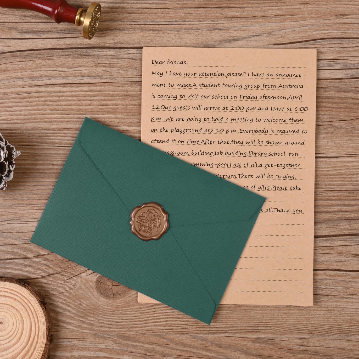 Set Vintage Carta da Lettere con Buste, 12 Buste Lino, 12 Adesivi Sigilli Cera, 24 Carte Kraft per Matrimonio