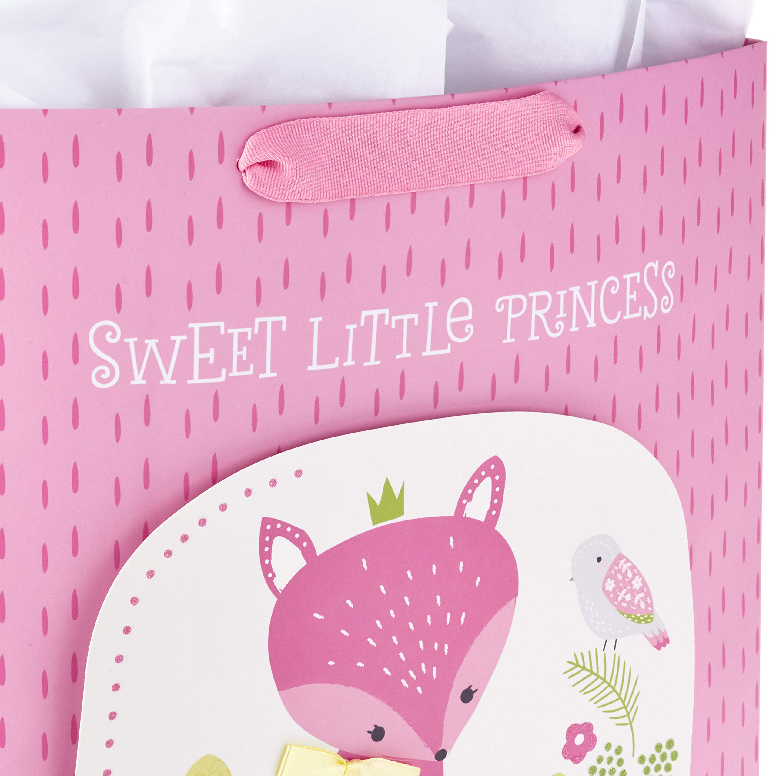 Hallmark 15" Extra Large Gift Bag with Tissue Paper (Sweet Little Princess Fox) for Baby Showers, Kids Birthdays, and More