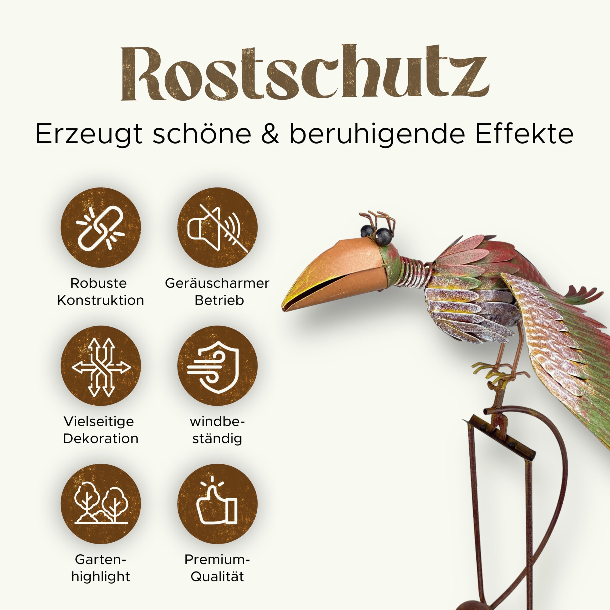 Crispe Home & Garden | Windspiel großer Vogel 138 cm | Deko Gartenstecker | Gartendekoration Metall | Gartendeko Vogel | Hochwertig und langlebig