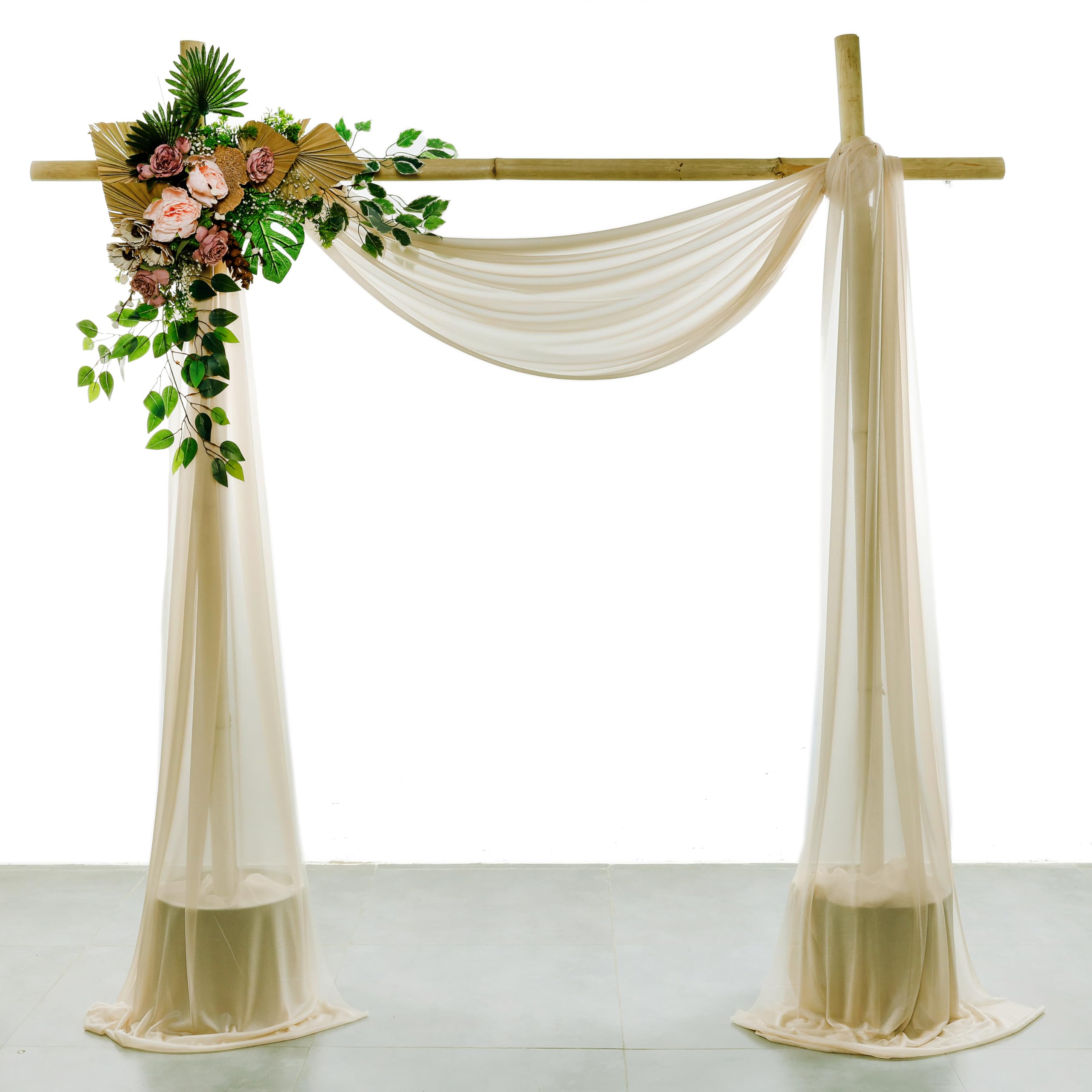 VDS Pack of 2 Panel (30 Inch X 50 Feet) Wedding Arch Draping Fabric Sheer Chiffon Fabric Drapery for Wedding Ceremony Reception Swag Backdrop Canopy Chuppah ARBO Altars Decoration (Champagne)