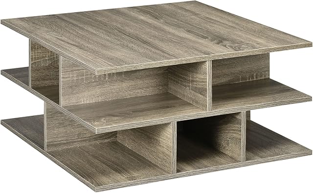 HOMCOM Square Coffee Tables for Living Room, Modern Cocktail Table with Multiple Storage Shelves, 70 x 70 x 36.5 cm, Grey