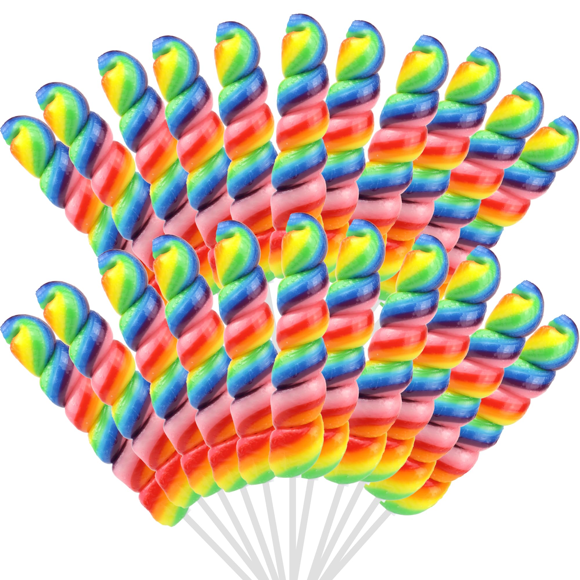 Rainbow Twist Lollipops, Bulk Individually Wrapped for Birthday Parties, Unicorn Candy Swirl Suckers (24 Pops)
