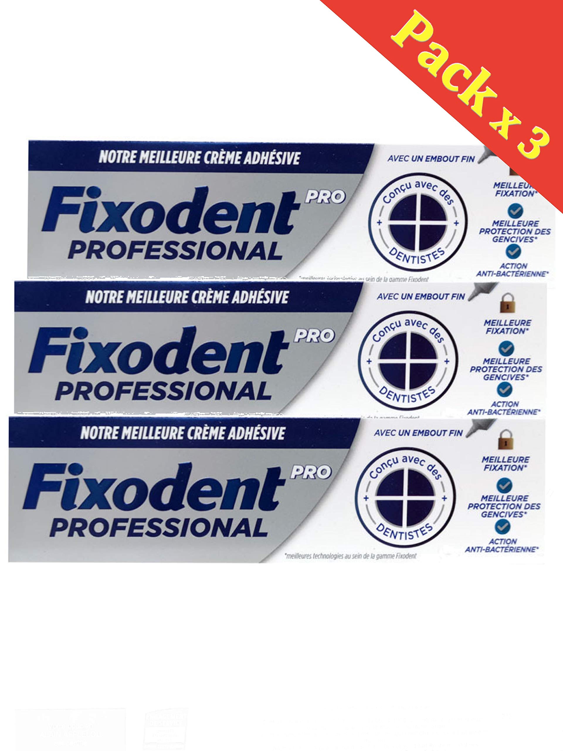 Fixodent Pro Plus 0% crème adhésive 40g Lot de 3 Tubes