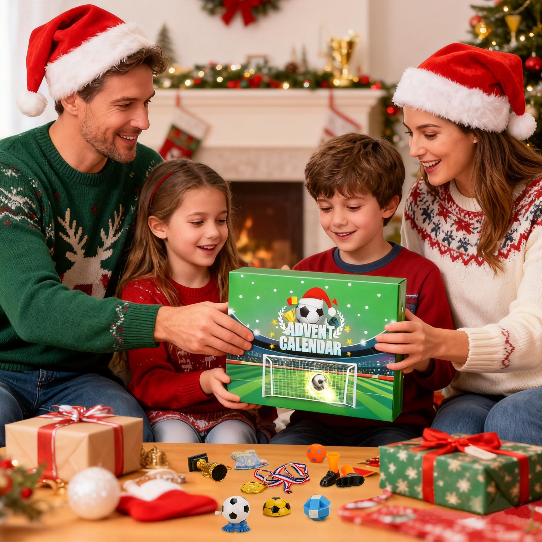 Calendario de Adviento de fútbol 2025, regalos de cuenta regresiva de Navidad de 24 días para niños y niñas, calendario de Adviento con accesorios de fútbol, relleno de calcetines de Navidad, regalos