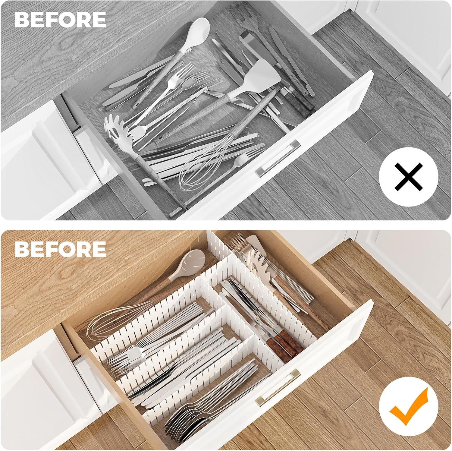 42PCS Adjustable Drawer Dividers Organizer for Kitchen, Bedroom, Dresser, Socks, Underwear, Makeup Storag