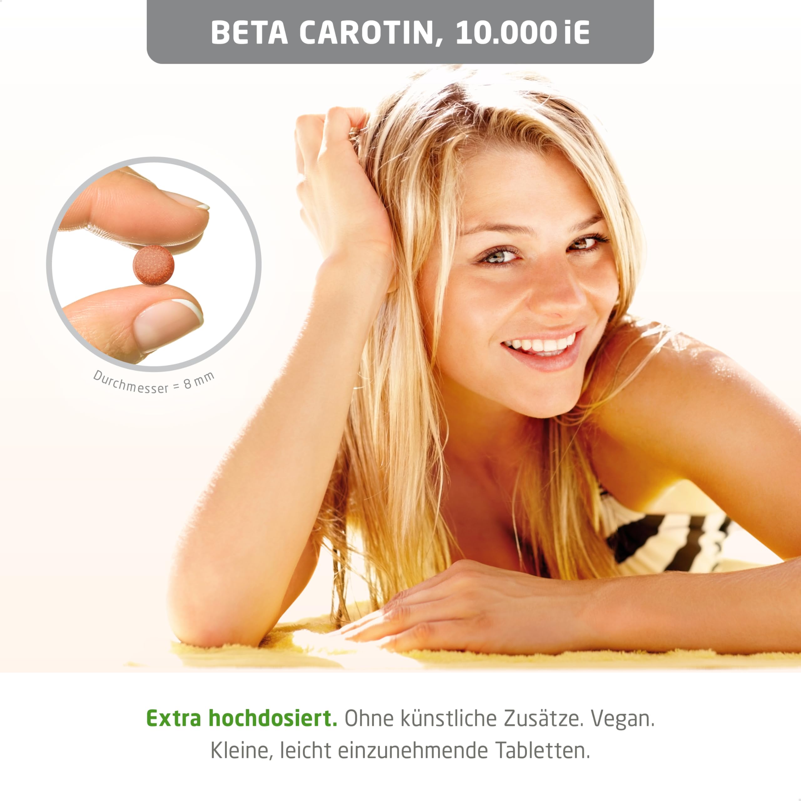 Beta Carotin, hochdosiert, 10.000 iE - 180 Tabletten, vegan. Carotin Tabletten. Vorstufe von Vitamin A – für Sehkraft, Haut & natürliche Bräune - OHNE künstliche Zusätze - laborgeprüft. Von Greenfood.