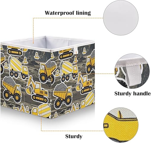 Miniatura 4 de Kigai Construction Machines - Cubo de almacenamiento con patrón de máquinas de construcción, cubos de almacenamiento plegables de tela de 11 x 11 x