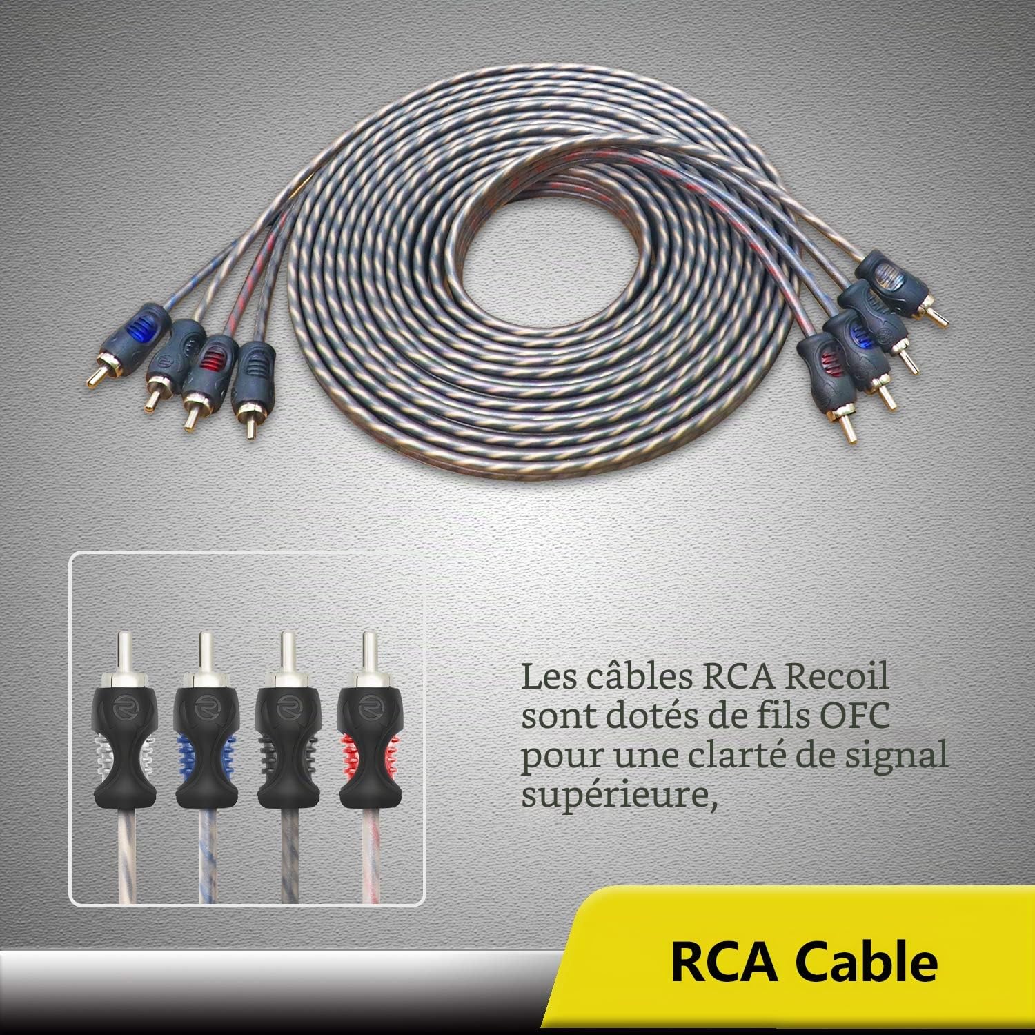 RECOIL RCK44 Kit Câblage Ampli Voiture 4 AWG (25mm²) CCA RCA OFC