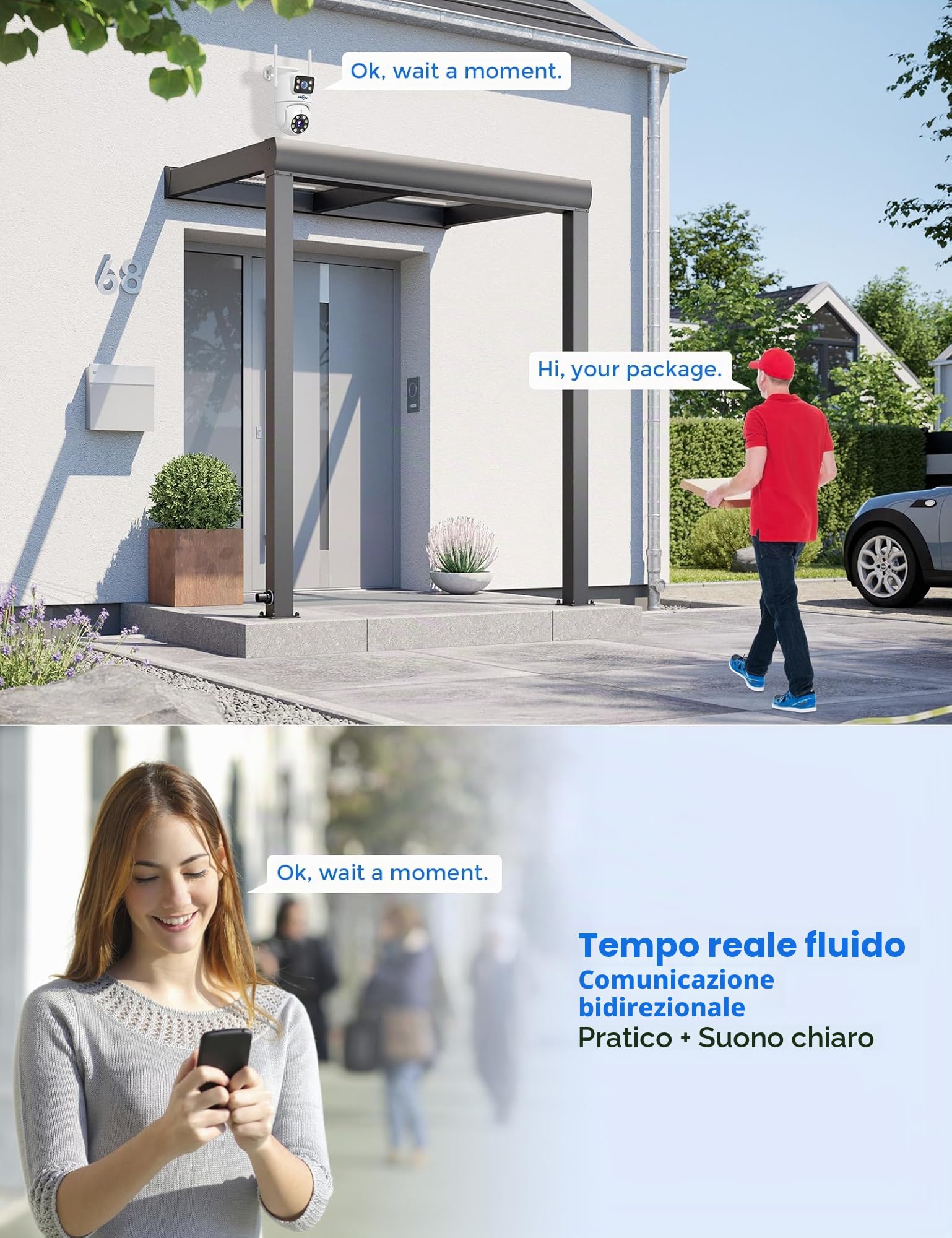 Hiseeu 【Doppia Lente 2K Telecamera Wi-Fi Esterno con 8X Zoom Digitale, 3MP PTZ Videocamera Sorveglianza, Tracciamento Auto Rilevamento Umano Visione Notturna a Colori Allarme Sonoro e Luminoso Alexa
