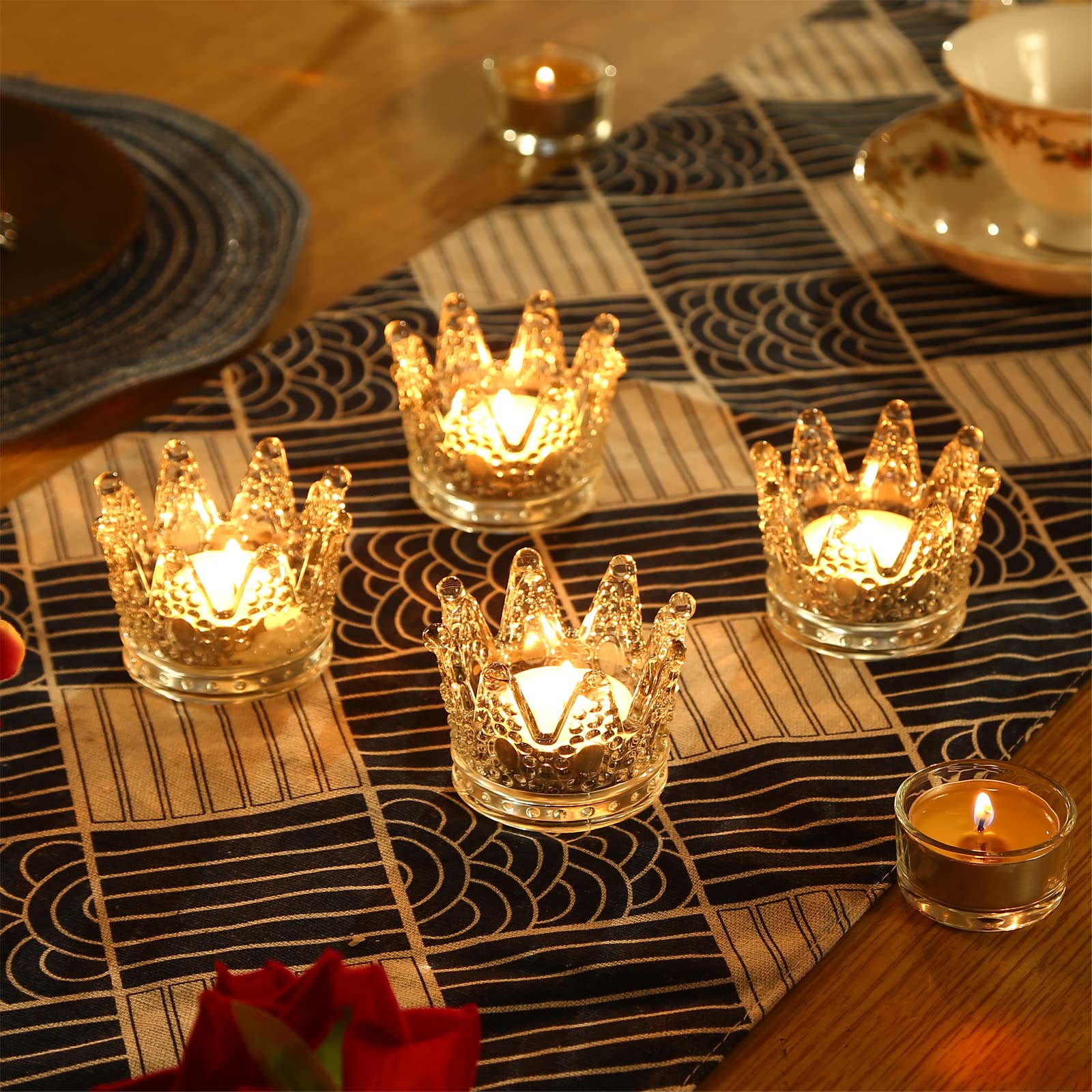 GOLDEAL 6Pcs Crown Tealight Candle Holders,Votive Candle Holders,Clear Glass,IdealHolder for Wedding Centerpieces,Party,Dinner, Christmas Decorations