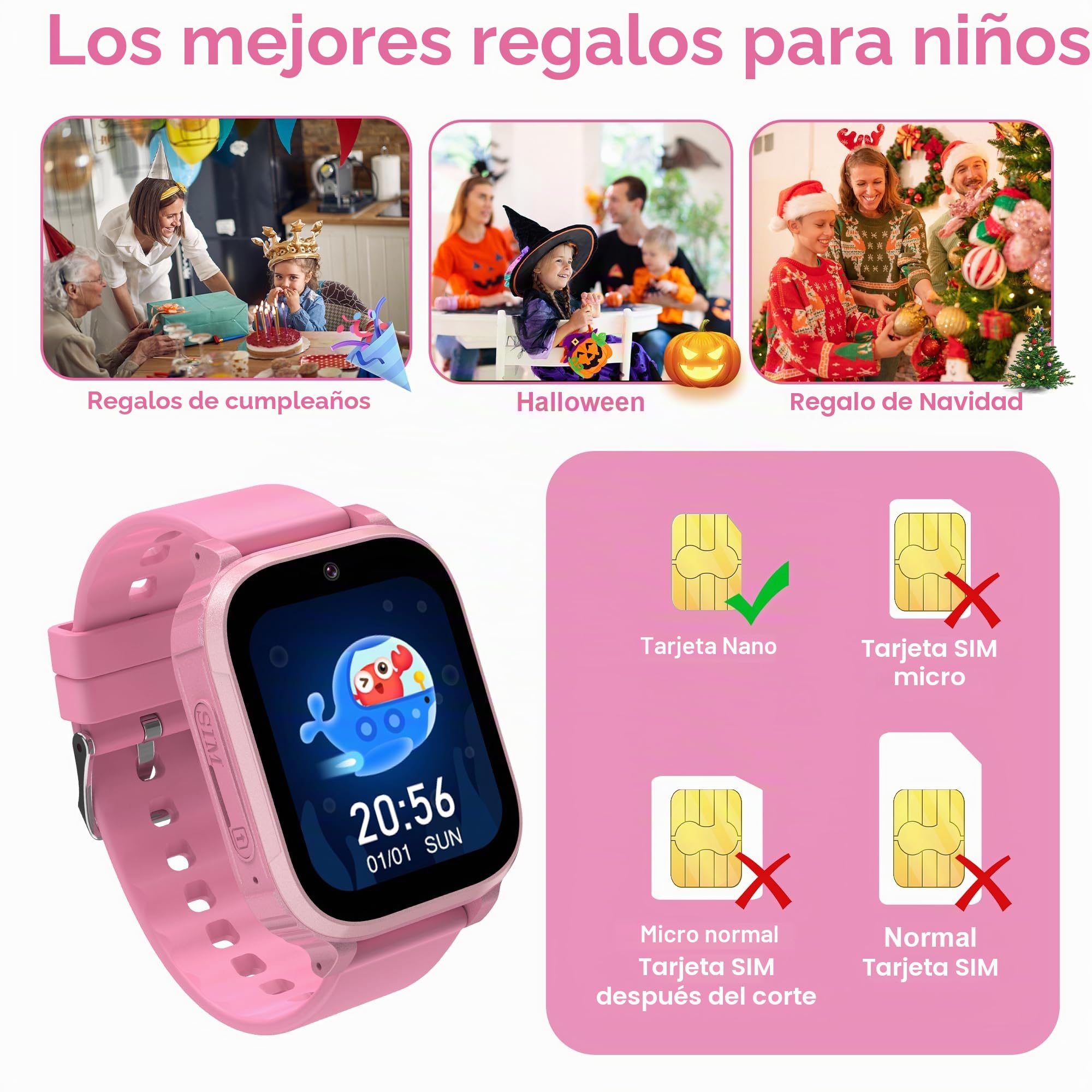4G Reloj Inteligente Niño con GPS y Llamadas Videollamada Teléfono | IP68 Impermeable Reloj GPS Niños Localizador y Llamadas Smartwatch Niños SOS Chat Despertador Juego Estudiante Regalo