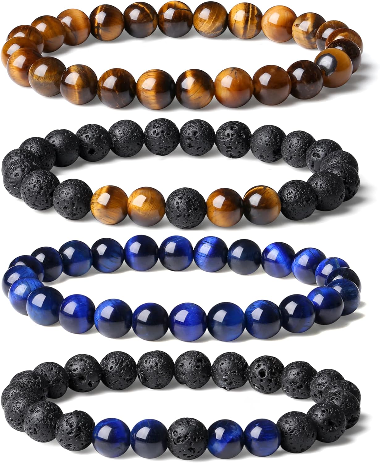 Mens Beaded Bracelets, 8MM Beaded Bracelets for Men, Natural Tiger Eye Bead Bracelet, Stretch Elastic Beads Bracelets for Men
