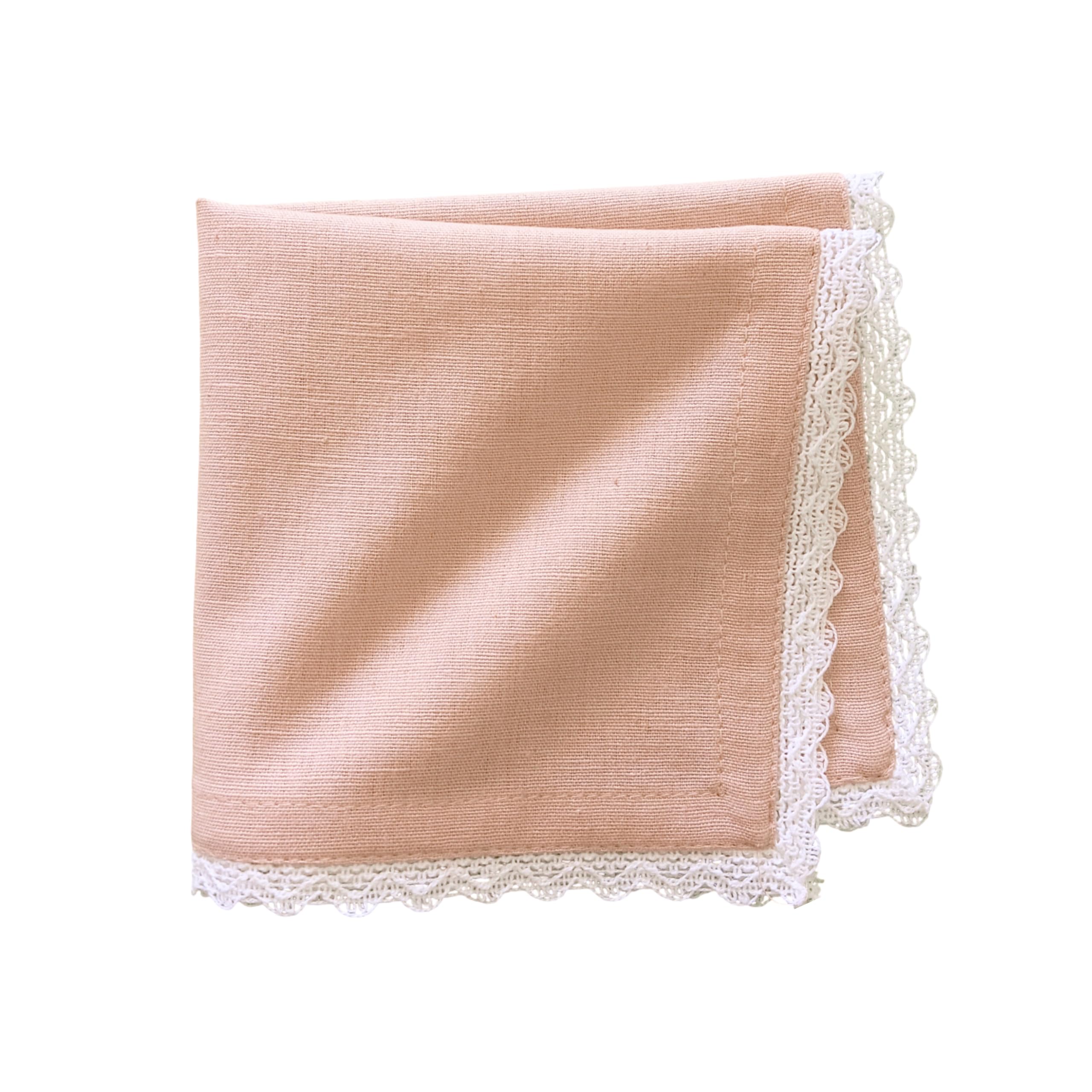 FINGERCRAFT Cloth Napkin with Classic lace, 12x12 Inches Cotton Linen Blend Fabric, Table Napkins Set of 12 with Mitered Corner pre-Shrunk and Good Absorbency (Pink)