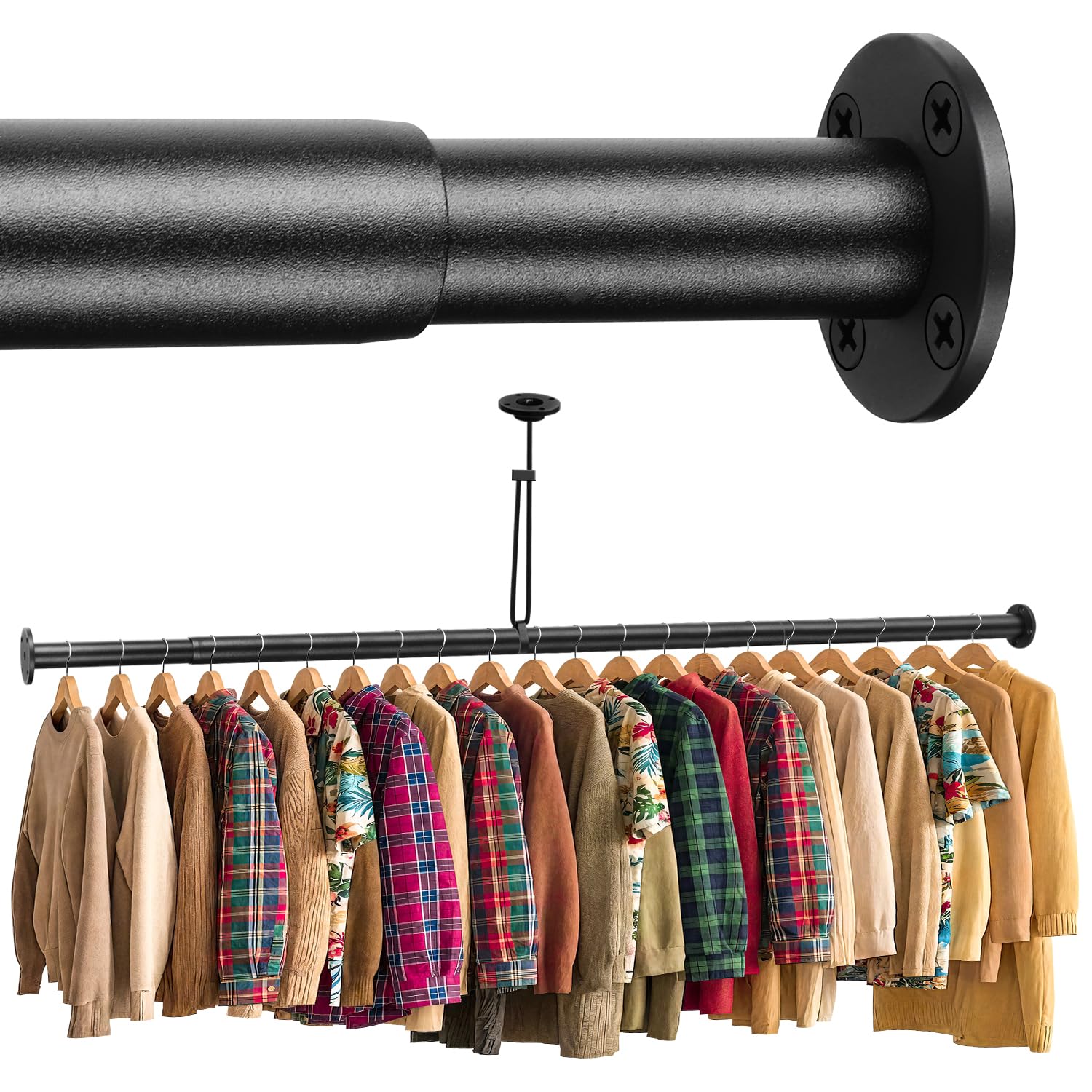 Photo 1 of **FOR PARTS ONLY/ MISSING PIECES*** BaiNong Adjustable Closet Rods for Hanging Clothes 17 to 134 inch Black Heavy Duty clothes rod for closet, Laundry, Bathroom, RV Closet Organization and Storage(Extra long)